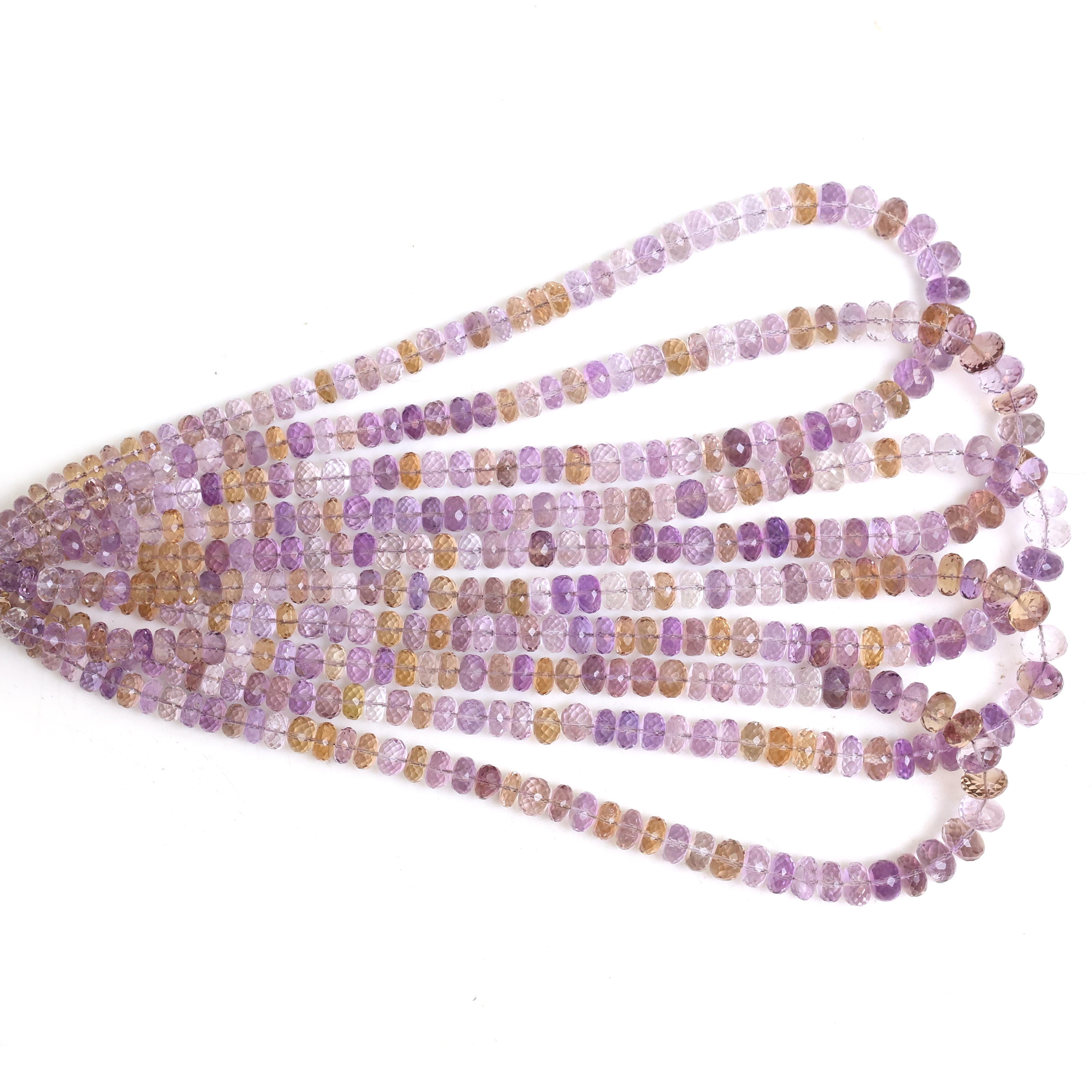 Natural Ametrine Faceted Rondelle Beads 6–9mm – 16″ Semi-Precious Gemstone Strand