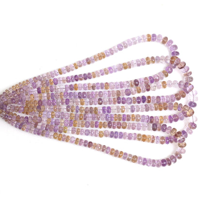 Natural Ametrine Faceted Rondelle Beads 6–9mm – 16″ Semi-Precious Gemstone Strand