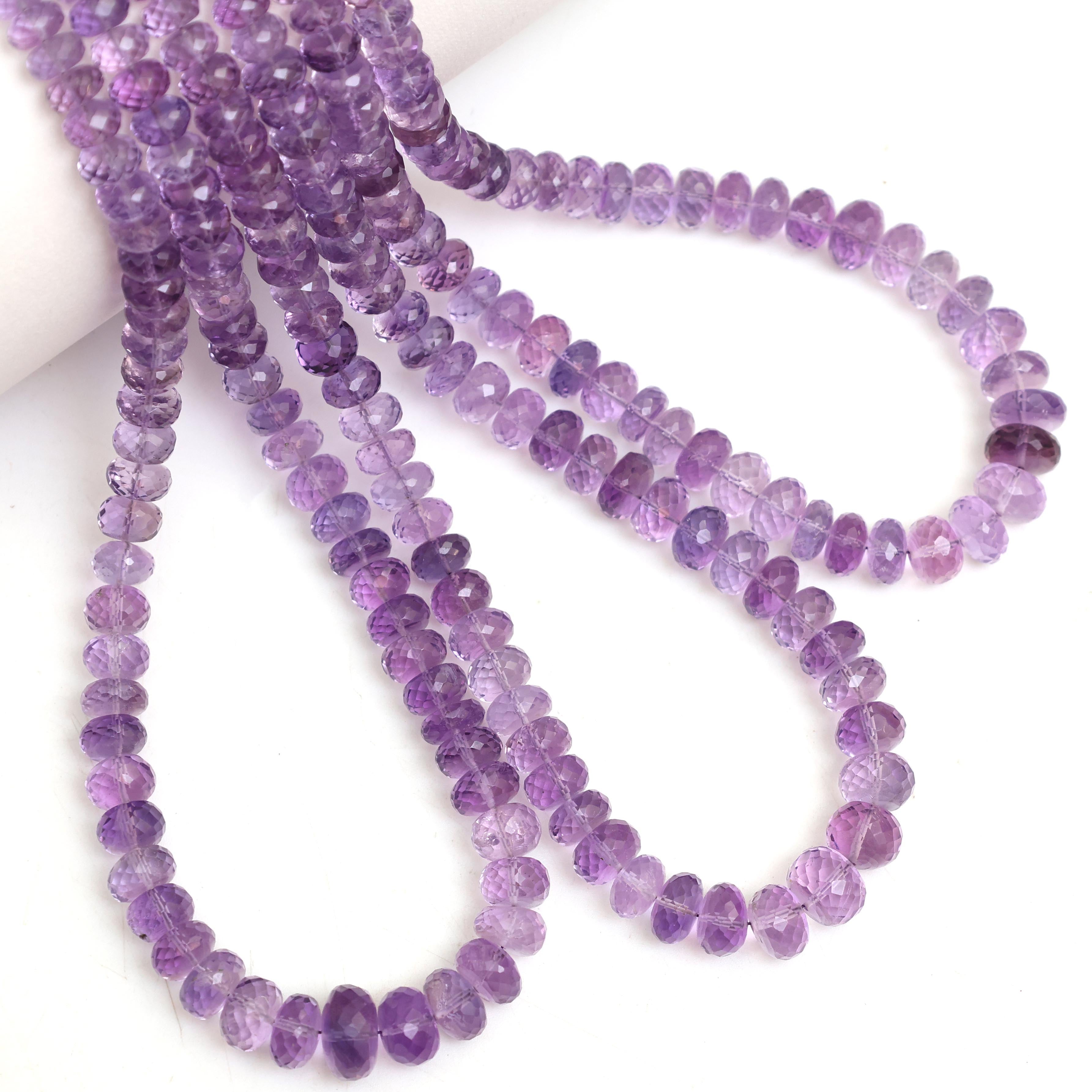Natural Amethyst Faceted Rondelle Beads 6–9mm – 16″ Semi-Precious Gemstone Strand