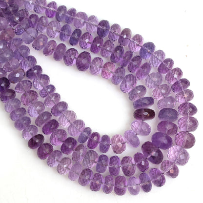 Natural Amethyst Faceted Rondelle Beads 6–9mm – 16″ Semi-Precious Gemstone Strand