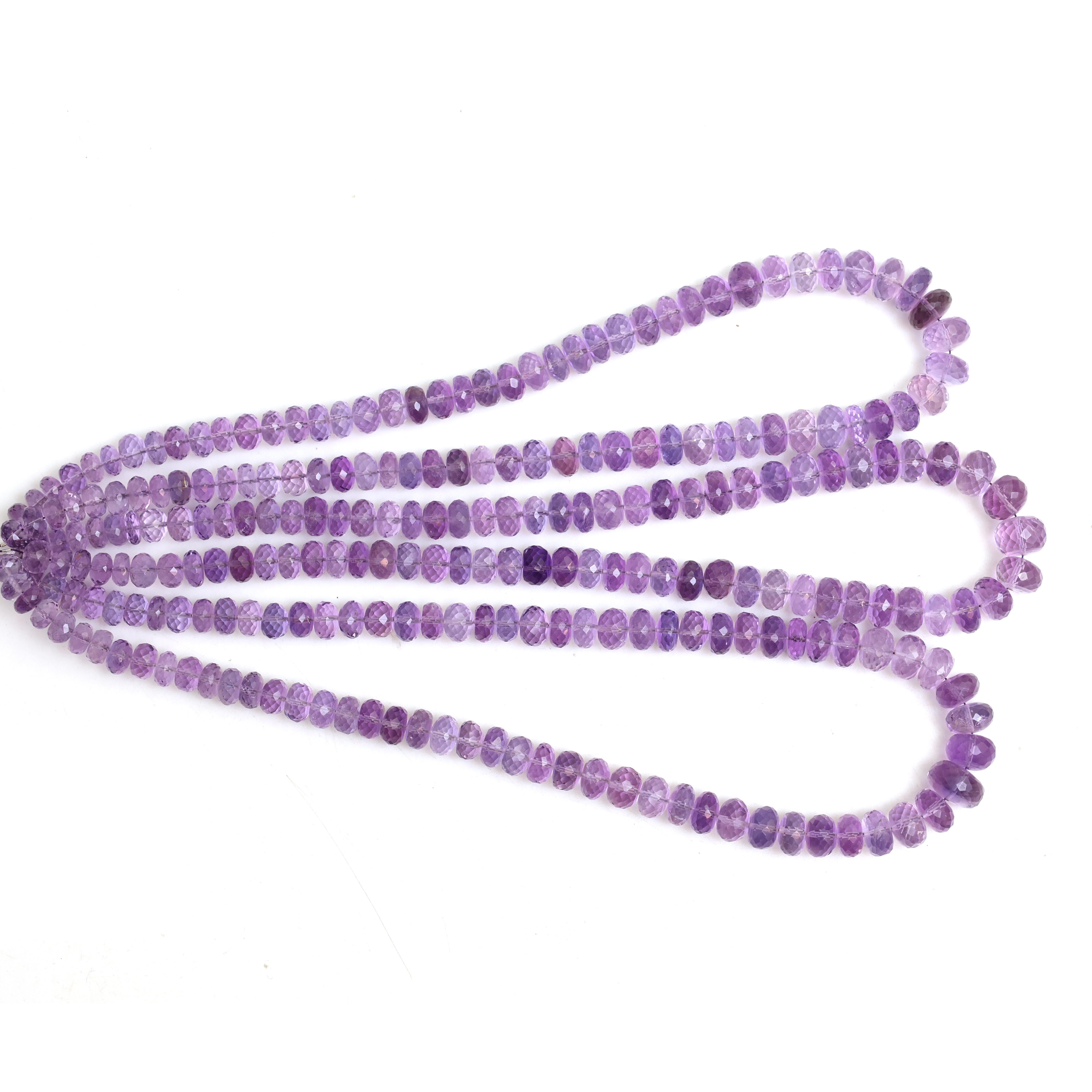 Natural Amethyst Faceted Rondelle Beads 6–9mm – 16″ Semi-Precious Gemstone Strand