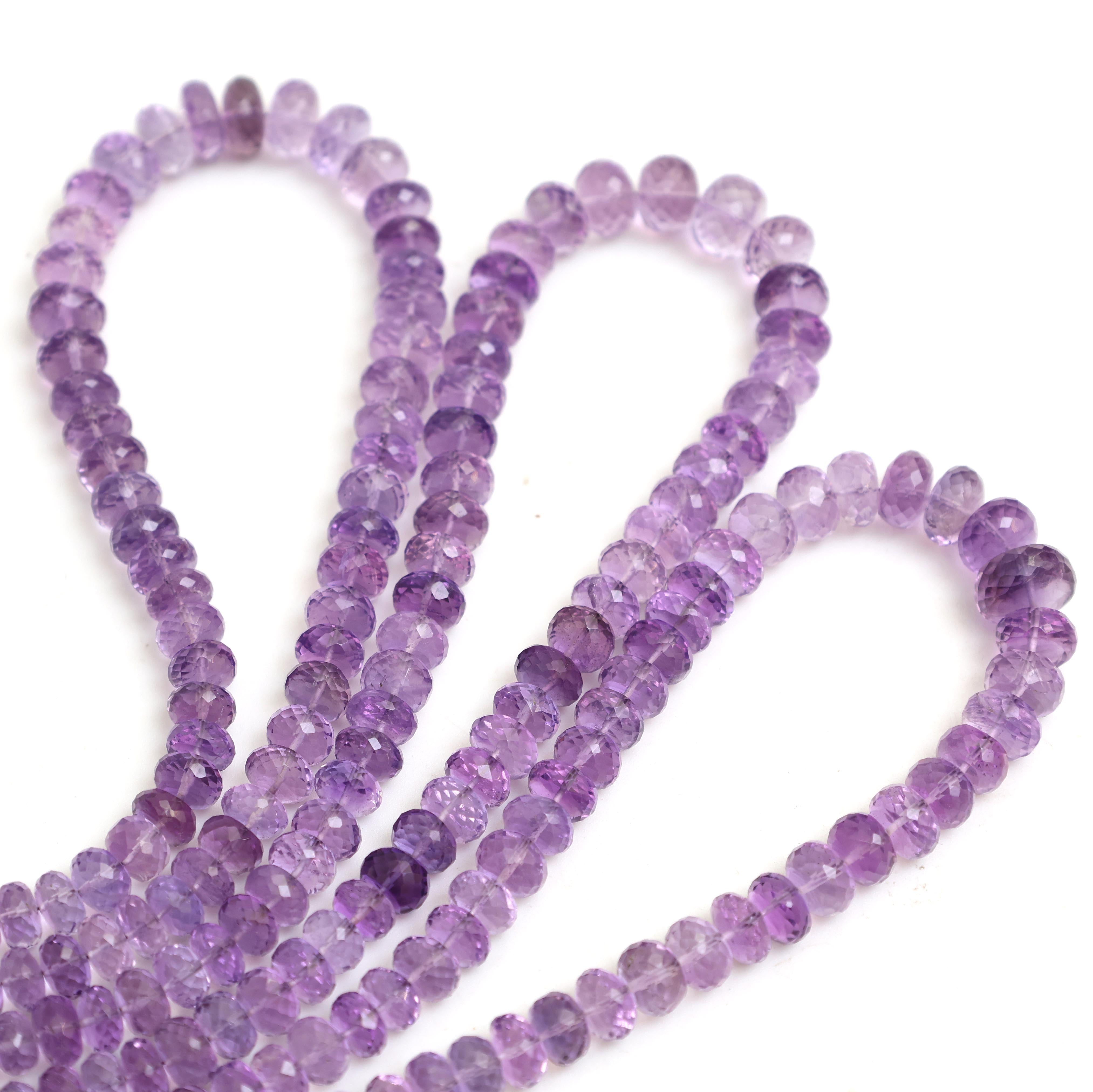 Natural Amethyst Faceted Rondelle Beads 6–9mm – 16″ Semi-Precious Gemstone Strand