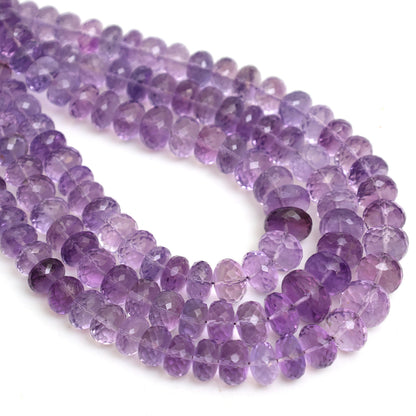 Natural Amethyst Faceted Rondelle Beads 6–9mm – 16″ Semi-Precious Gemstone Strand