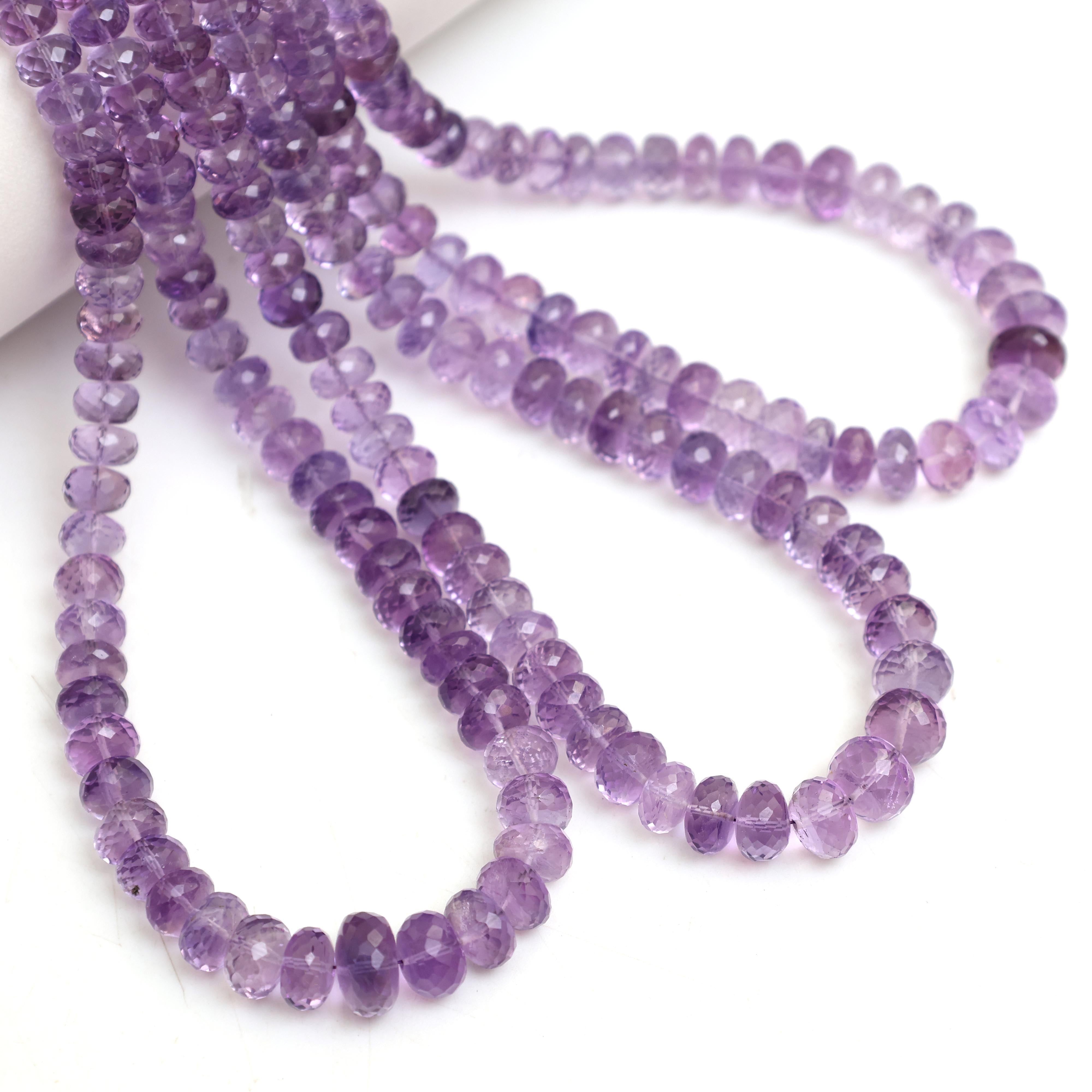 Natural Amethyst Faceted Rondelle Beads 6–9mm – 16″ Semi-Precious Gemstone Strand