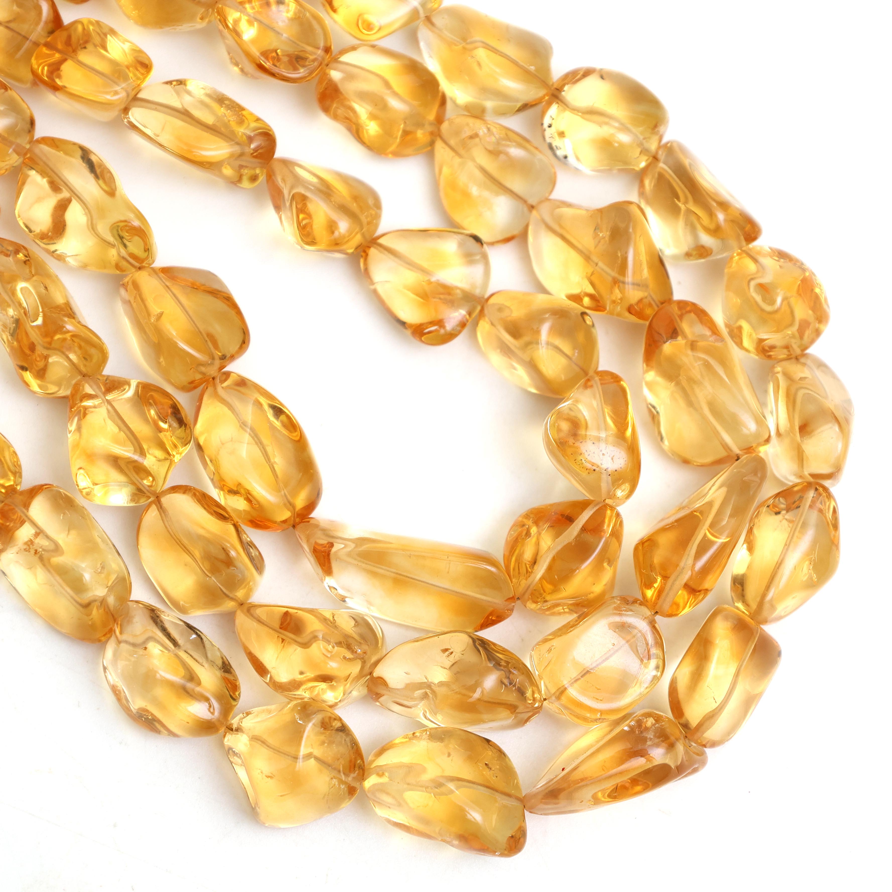 Natural Citrine Smooth Organic Tumble Beads 9×12–11×19mm – 14" Semi Precious Gemstone Strand
