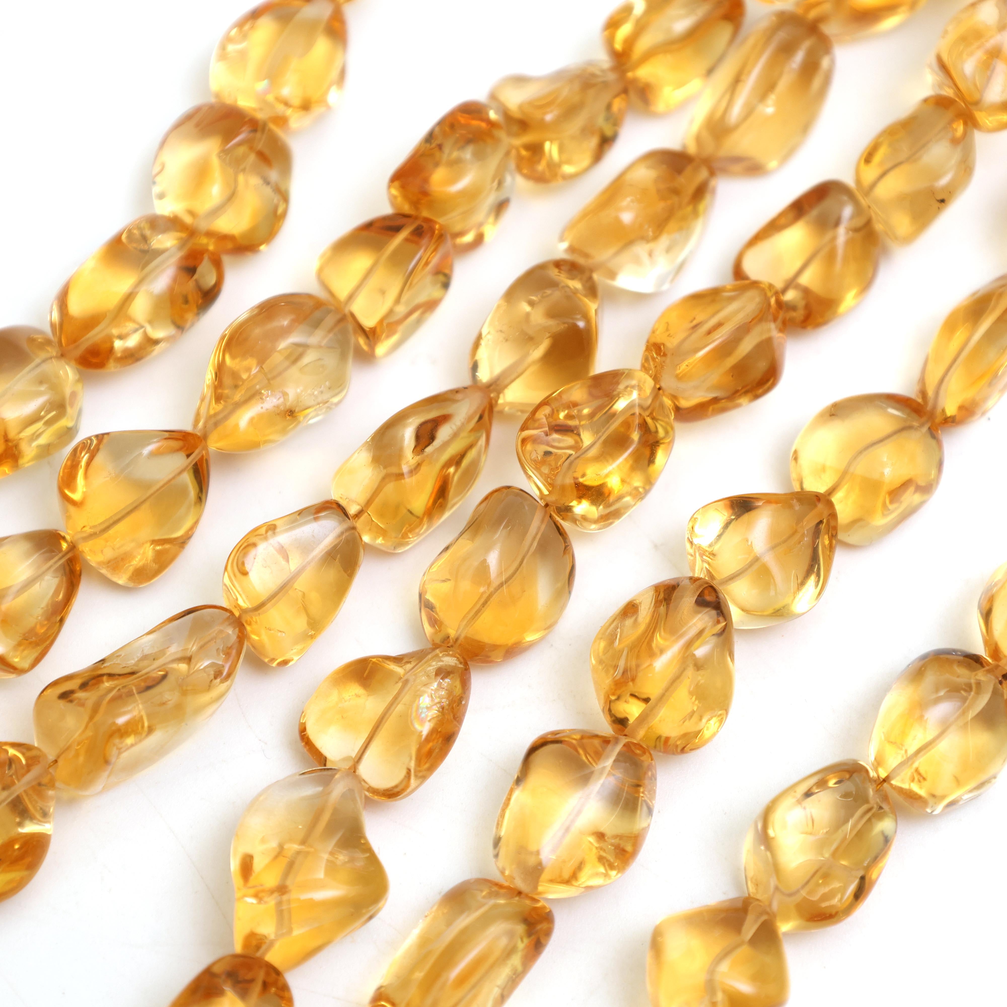 Natural Citrine Smooth Organic Tumble Beads 9×12–11×19mm – 14" Semi Precious Gemstone Strand