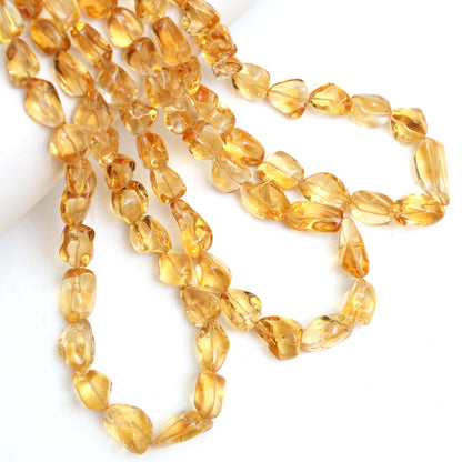 Natural Citrine Smooth Organic Tumble Beads 9×12–11×19mm – 14" Semi Precious Gemstone Strand