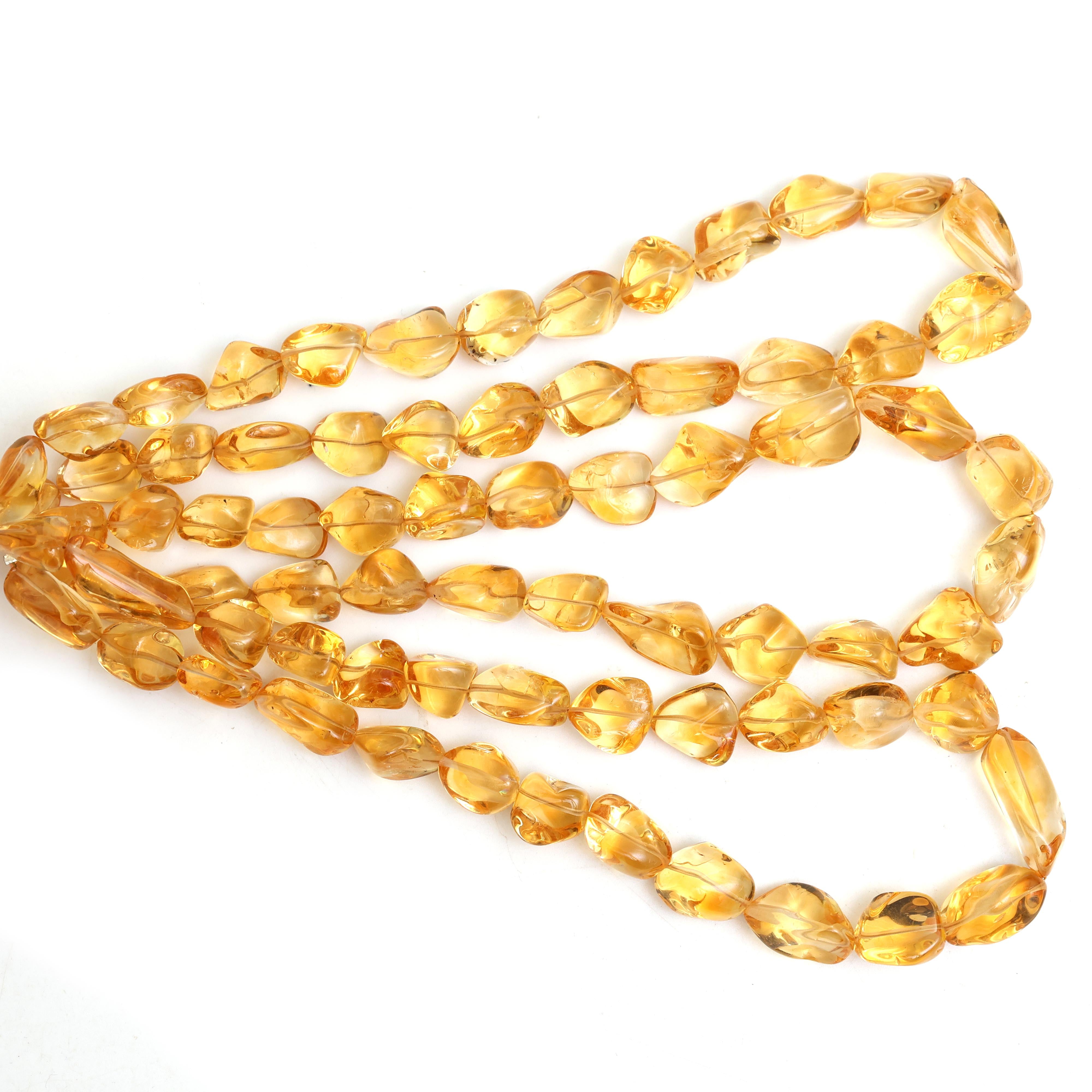 Natural Citrine Smooth Organic Tumble Beads 9×12–11×19mm – 14" Semi Precious Gemstone Strand