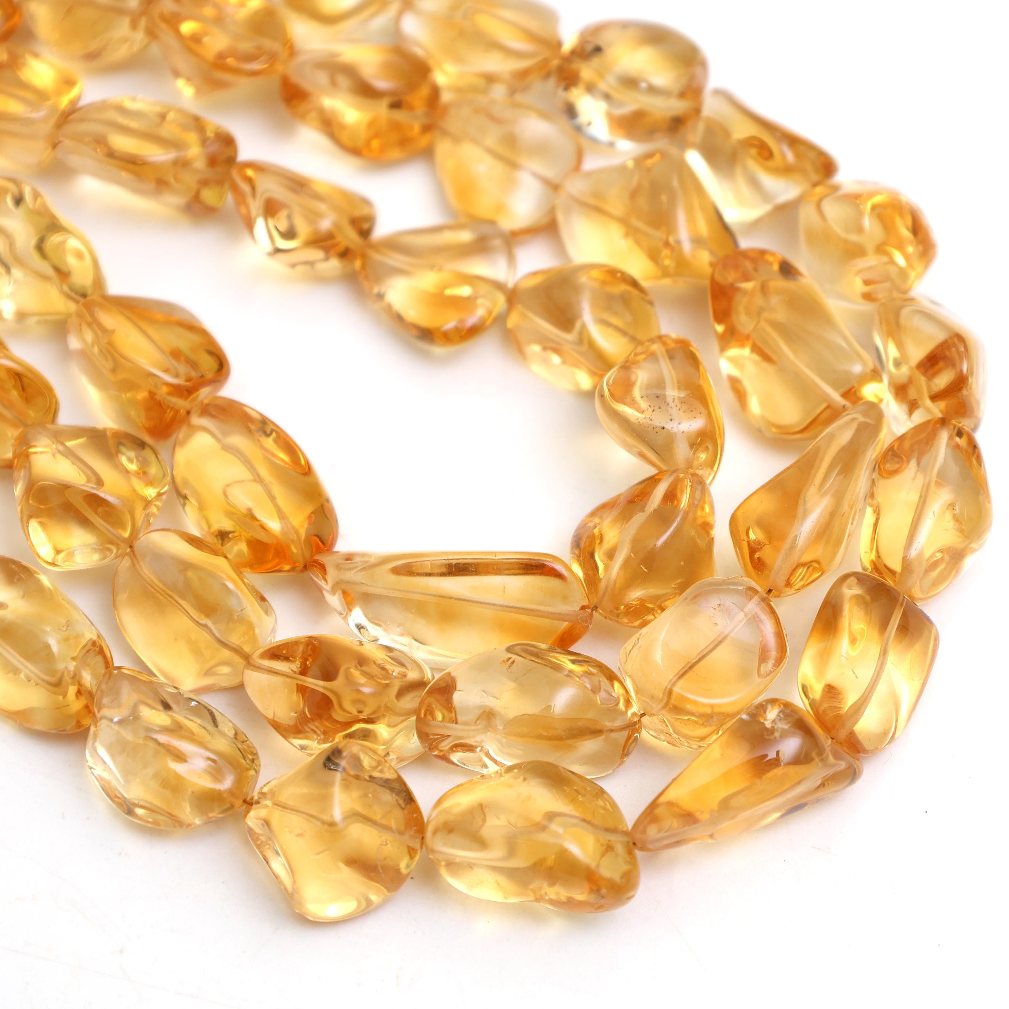 Natural Citrine Smooth Organic Tumble Beads 9×12–11×19mm – 14" Semi Precious Gemstone Strand