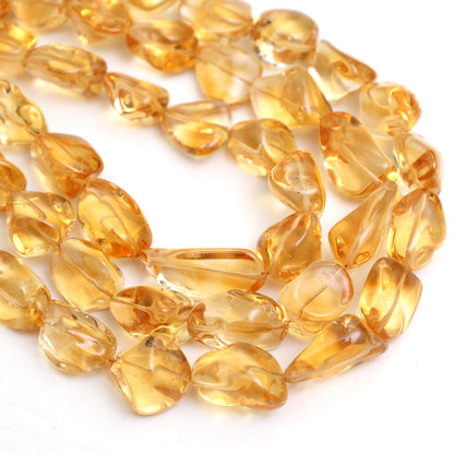Natural Citrine Smooth Organic Tumble Beads 9×12–11×19mm – 14" Semi Precious Gemstone Strand