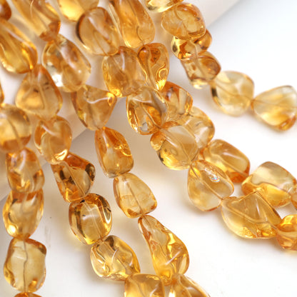 Natural Citrine Smooth Organic Tumble Beads 9×12–11×19mm – 14" Semi Precious Gemstone Strand