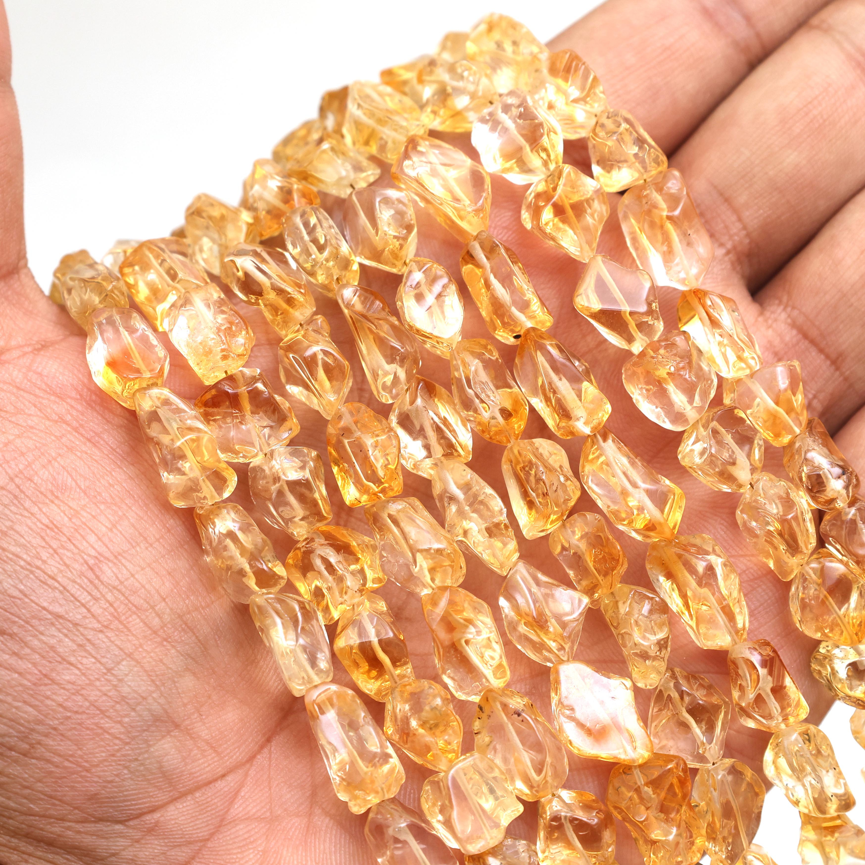 Natural Citrine Smooth Organic Tumble Beads 8×10–9×12mm, Plain Nugget Shape Semi-Precious Gemstone Beads for Jewelry Making