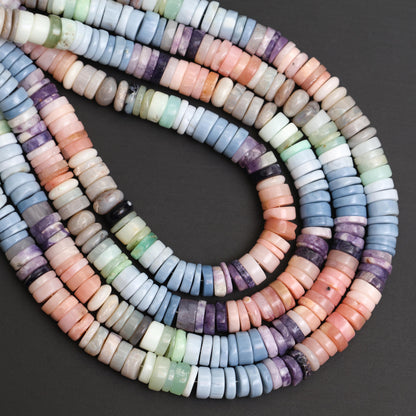 Natural Multi Opal Smooth Tyre Heishi Beads 7–7.5mm – 18″ Mixed Opal Gemstone Strand for Jewelry Making