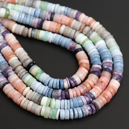 Natural Multi Opal Smooth Tyre Heishi Beads 7–7.5mm – 18″ Mixed Opal Gemstone Strand for Jewelry Making