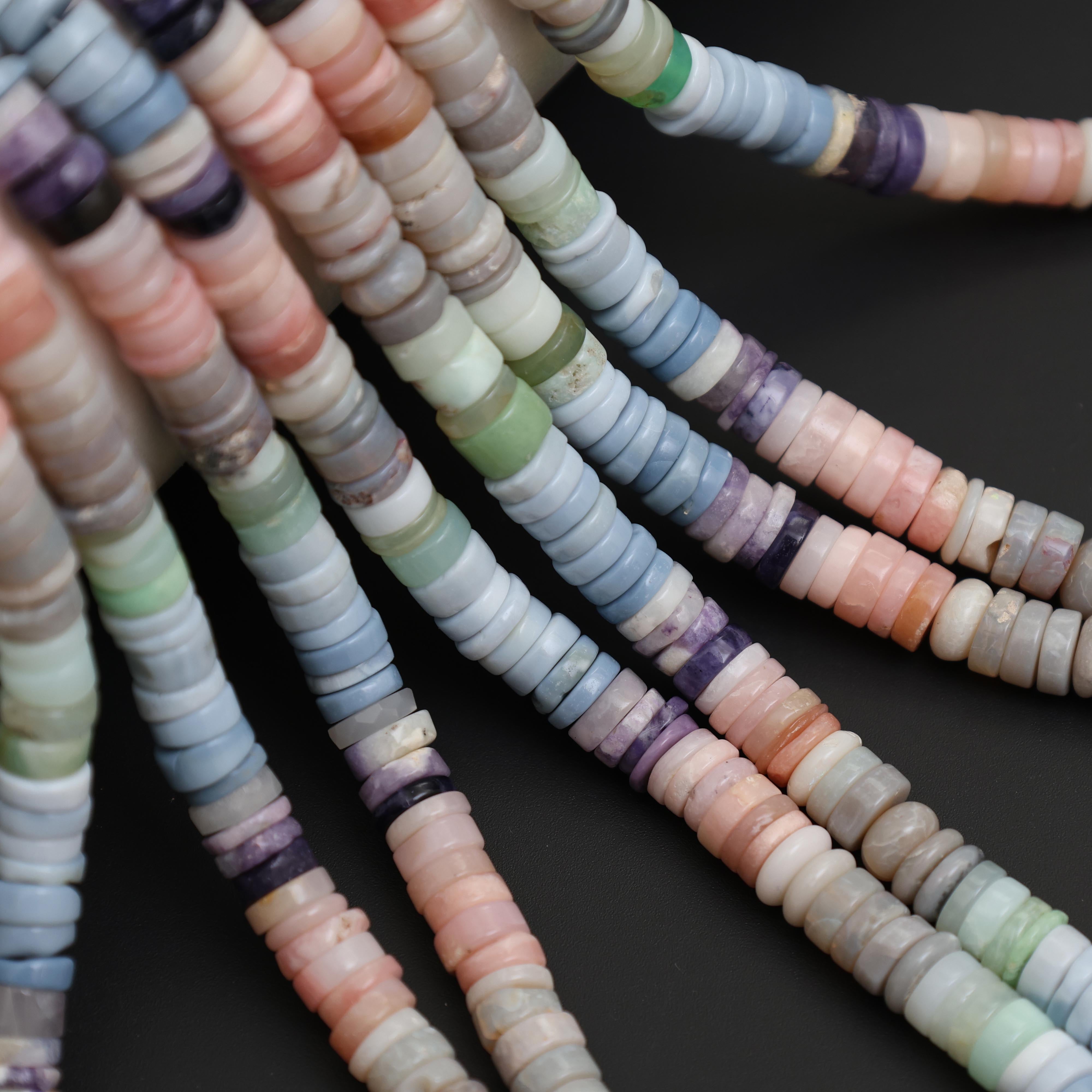 Natural Multi Opal Smooth Tyre Heishi Beads 7–7.5mm – 18″ Mixed Opal Gemstone Strand for Jewelry Making