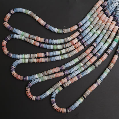 Natural Multi Opal Smooth Tyre Heishi Beads 7–7.5mm – 18″ Mixed Opal Gemstone Strand for Jewelry Making