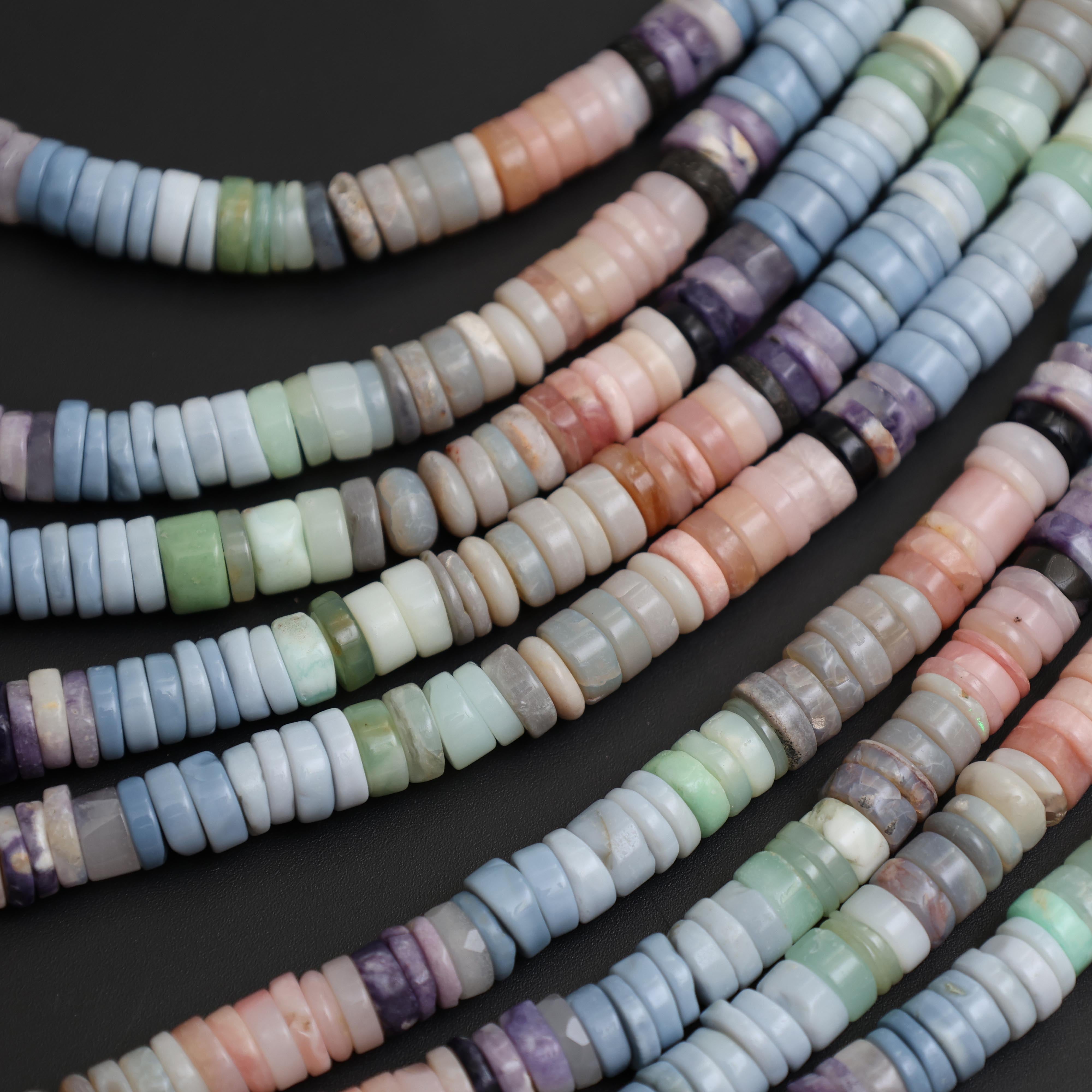 Natural Multi Opal Smooth Tyre Heishi Beads 7–7.5mm – 18″ Mixed Opal Gemstone Strand for Jewelry Making