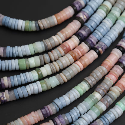 Natural Multi Opal Smooth Tyre Heishi Beads 7–7.5mm – 18″ Mixed Opal Gemstone Strand for Jewelry Making