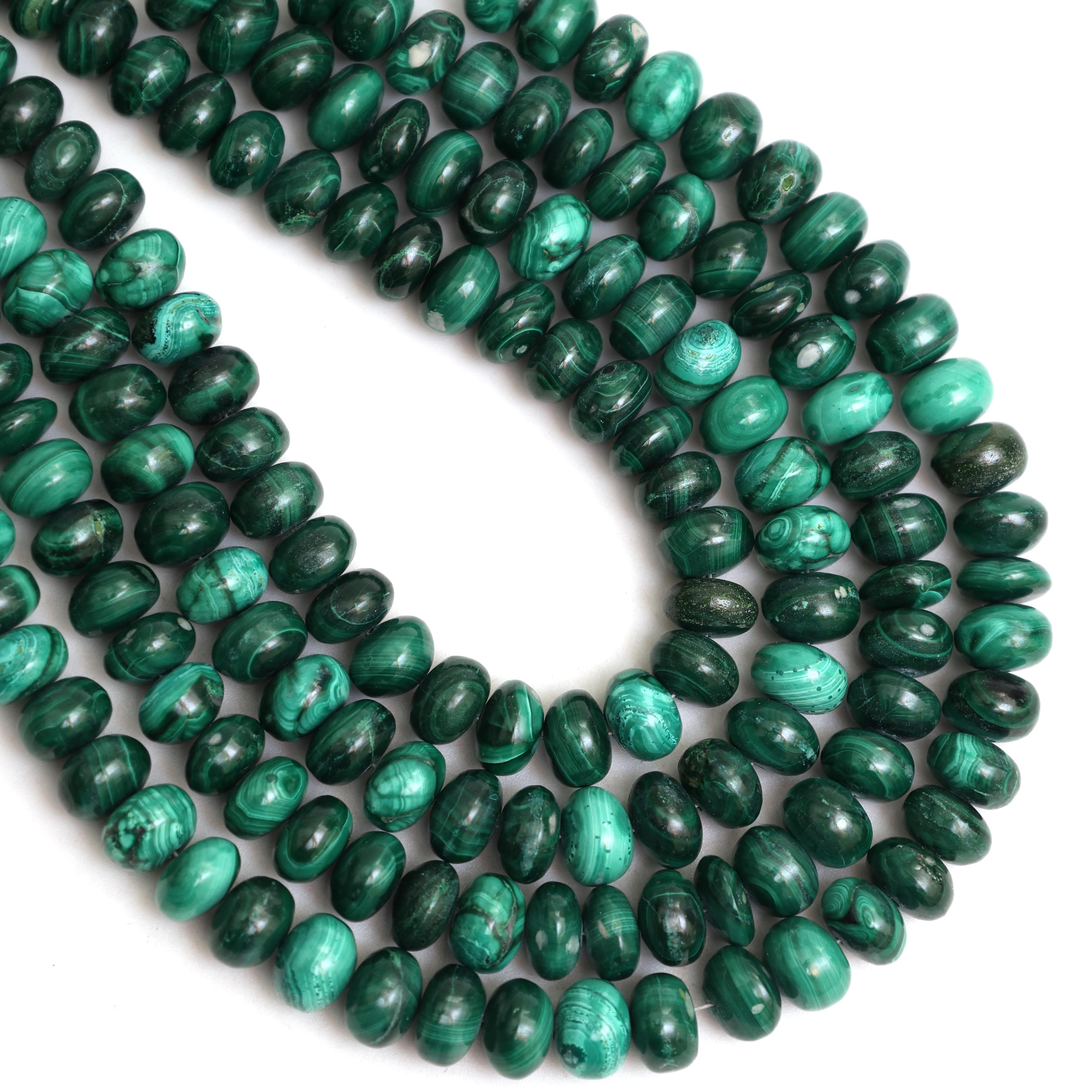 Natural Malachite Smooth Rondelle Beads 8mm – Calibrated Semi-Precious Gemstone Beads