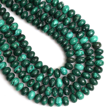Natural Malachite Smooth Rondelle Beads 8mm – Calibrated Semi-Precious Gemstone Beads