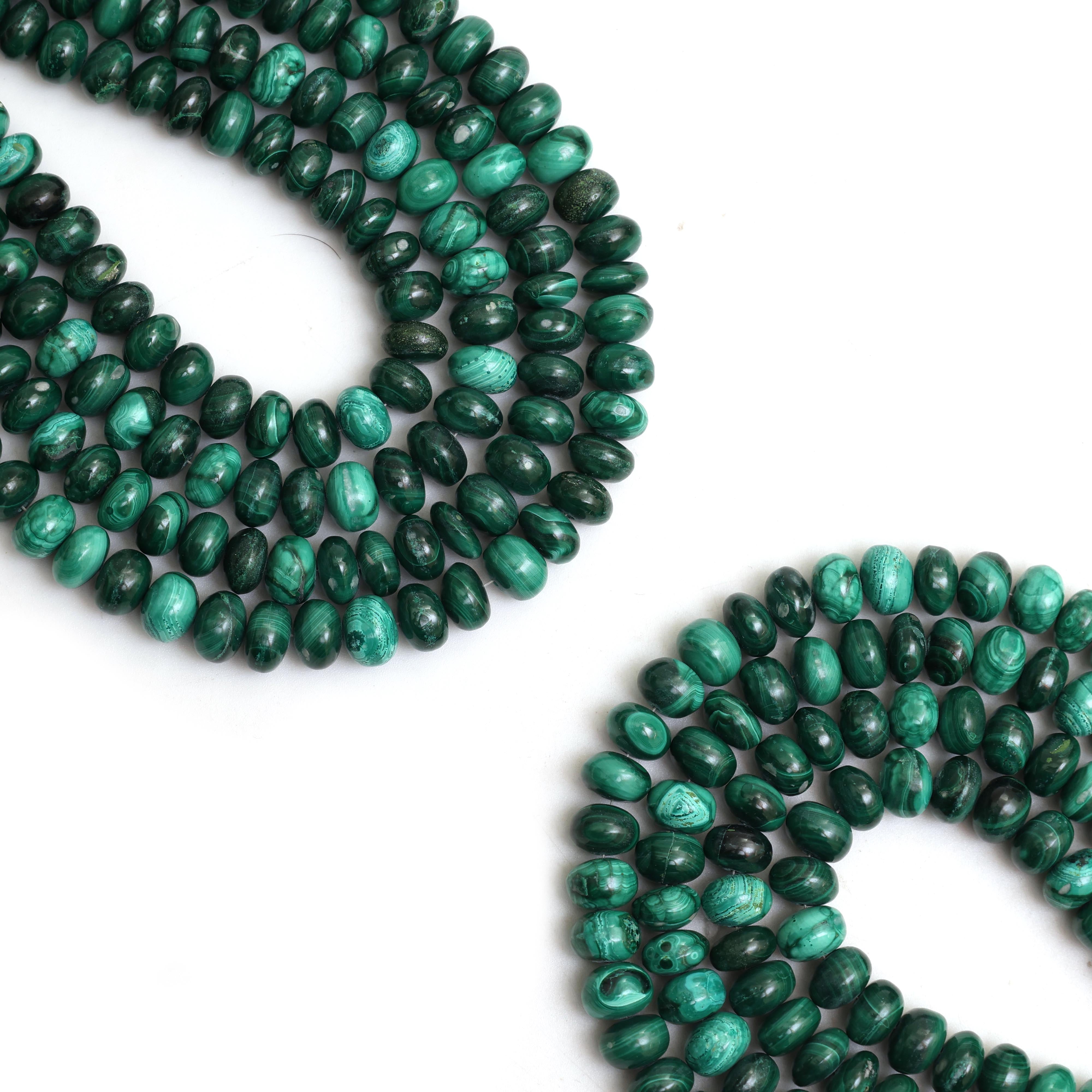 Natural Malachite Smooth Rondelle Beads 8mm – Calibrated Semi-Precious Gemstone Beads