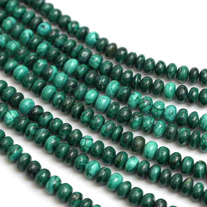 Natural Malachite Smooth Rondelle Beads 8mm – Calibrated Semi-Precious Gemstone Beads