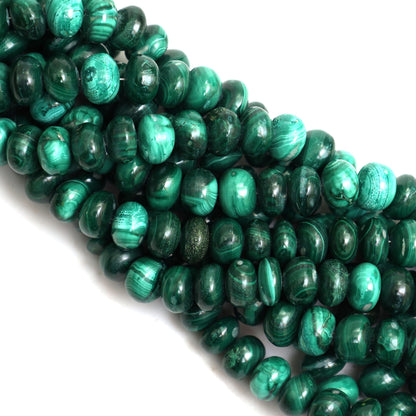 Natural Malachite Smooth Rondelle Beads 8mm – Calibrated Semi-Precious Gemstone Beads