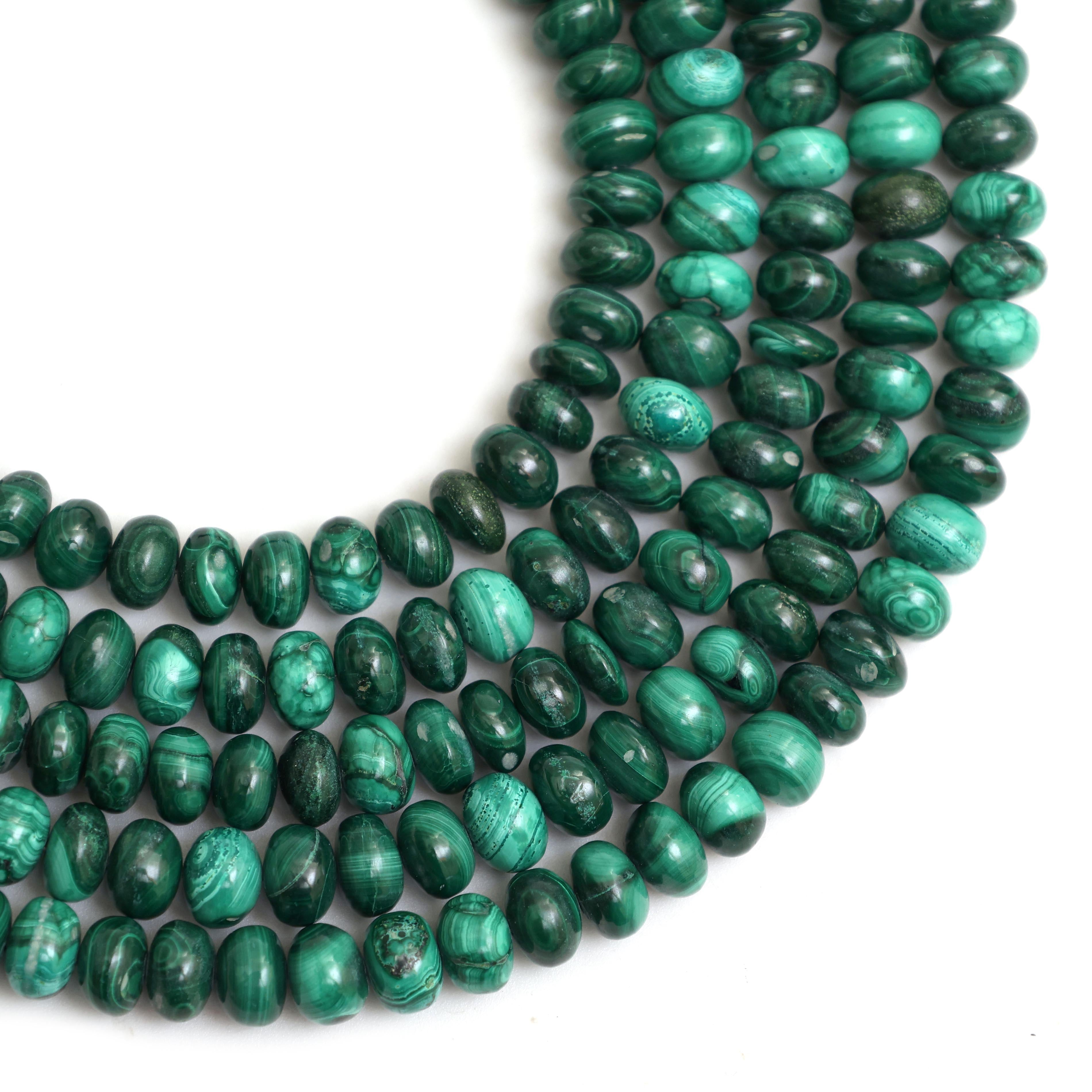 Natural Malachite Smooth Rondelle Beads 8mm – Calibrated Semi-Precious Gemstone Beads