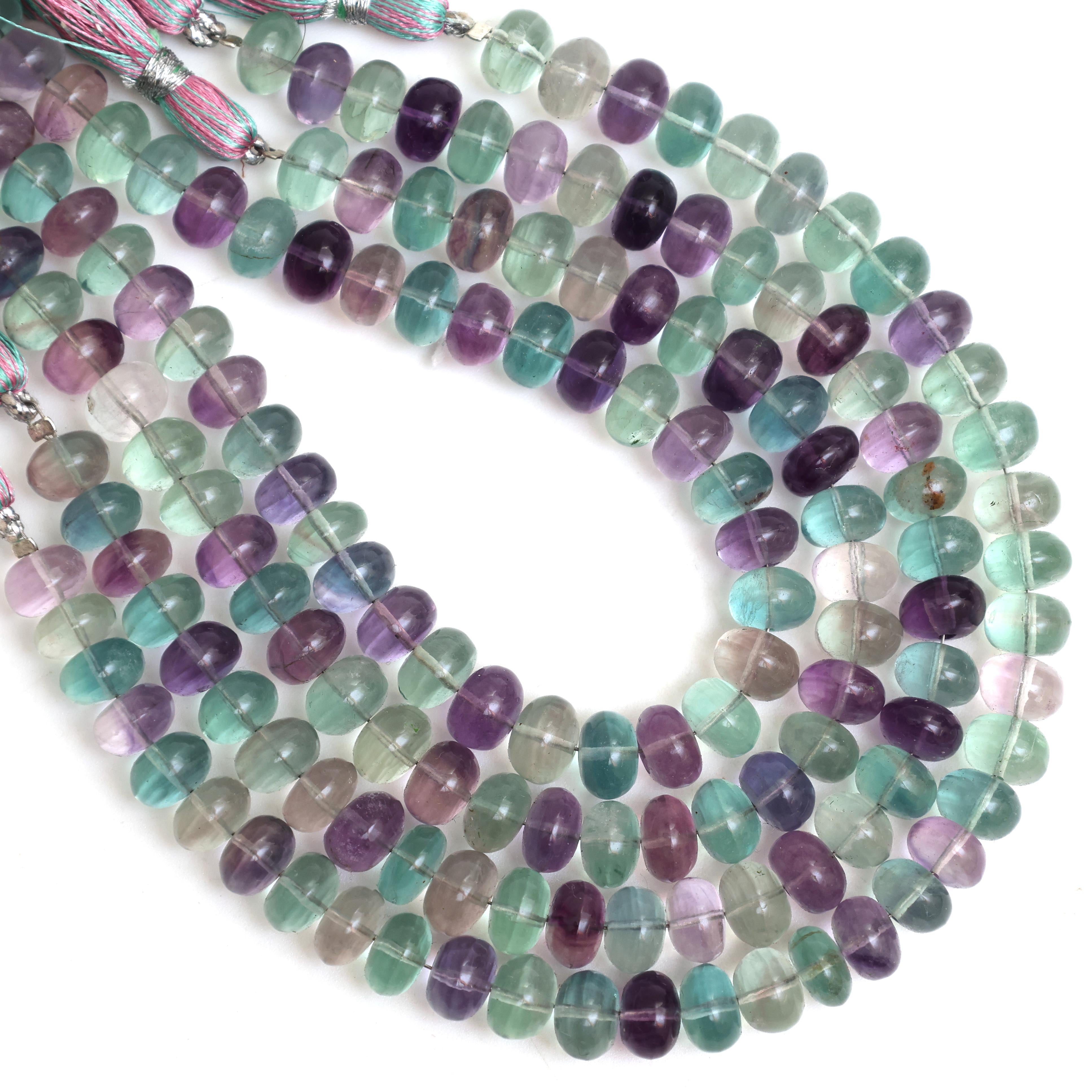 Natural Multicolor Fluorite Smooth Rondelle Beads 8mm – Calibrated Semi-Precious Gemstone Beads
