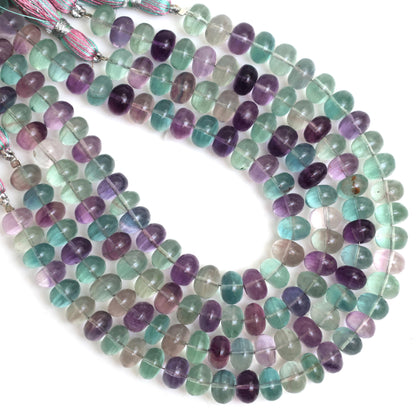 Natural Multicolor Fluorite Smooth Rondelle Beads 8mm – Calibrated Semi-Precious Gemstone Beads