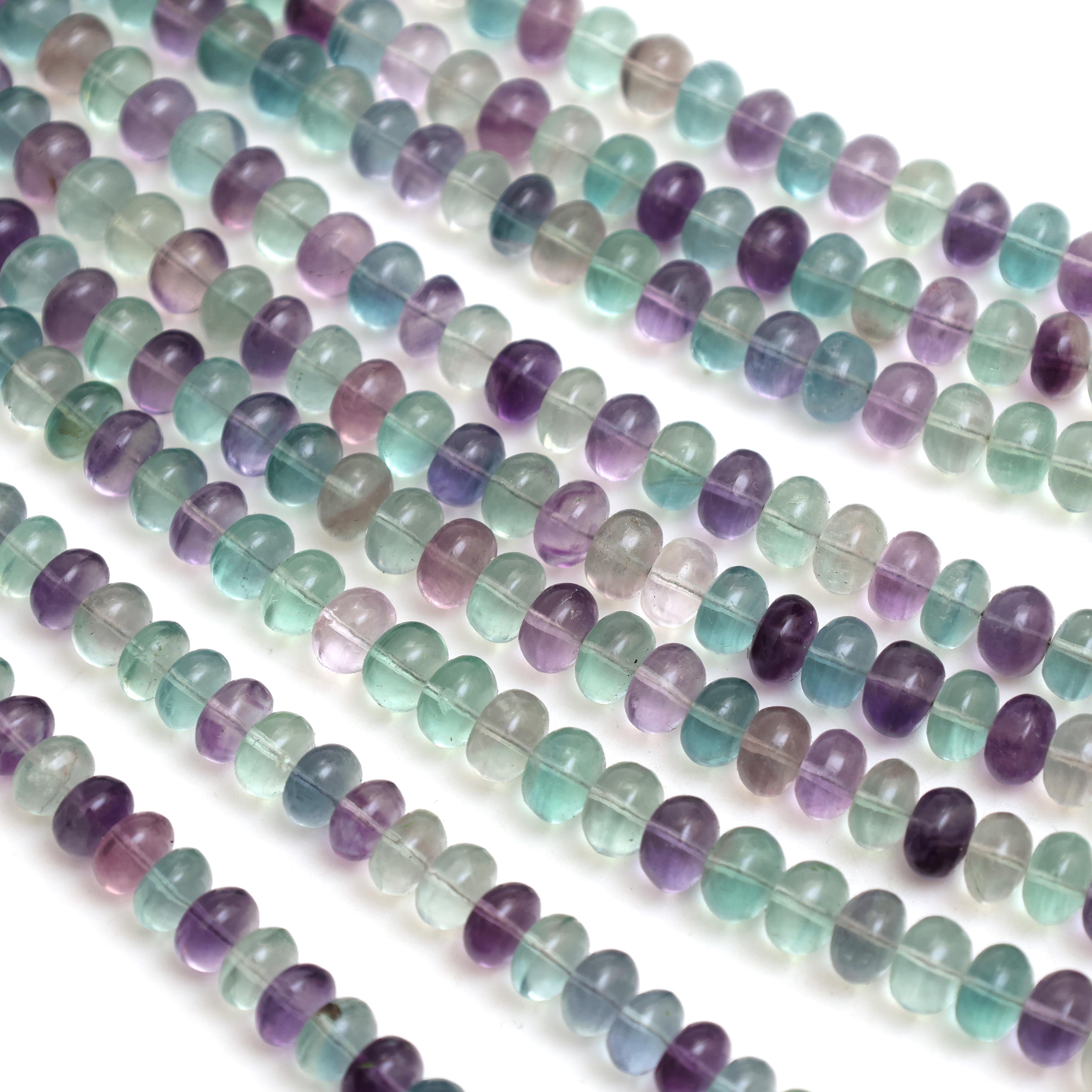 Natural Multicolor Fluorite Smooth Rondelle Beads 8mm – Calibrated Semi-Precious Gemstone Beads