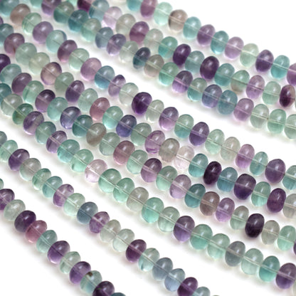 Natural Multicolor Fluorite Smooth Rondelle Beads 8mm – Calibrated Semi-Precious Gemstone Beads