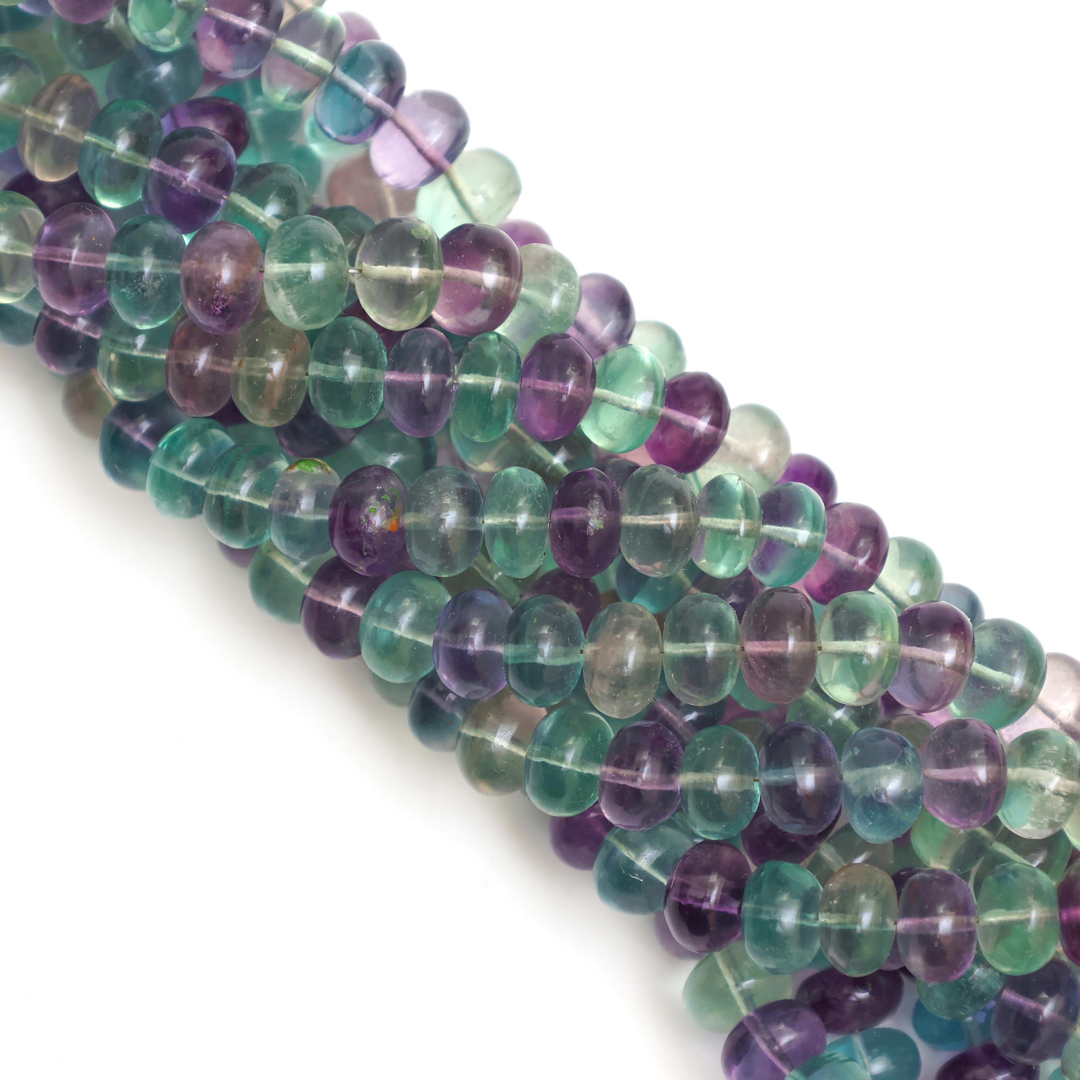 Natural Multicolor Fluorite Smooth Rondelle Beads 8mm – Calibrated Semi-Precious Gemstone Beads