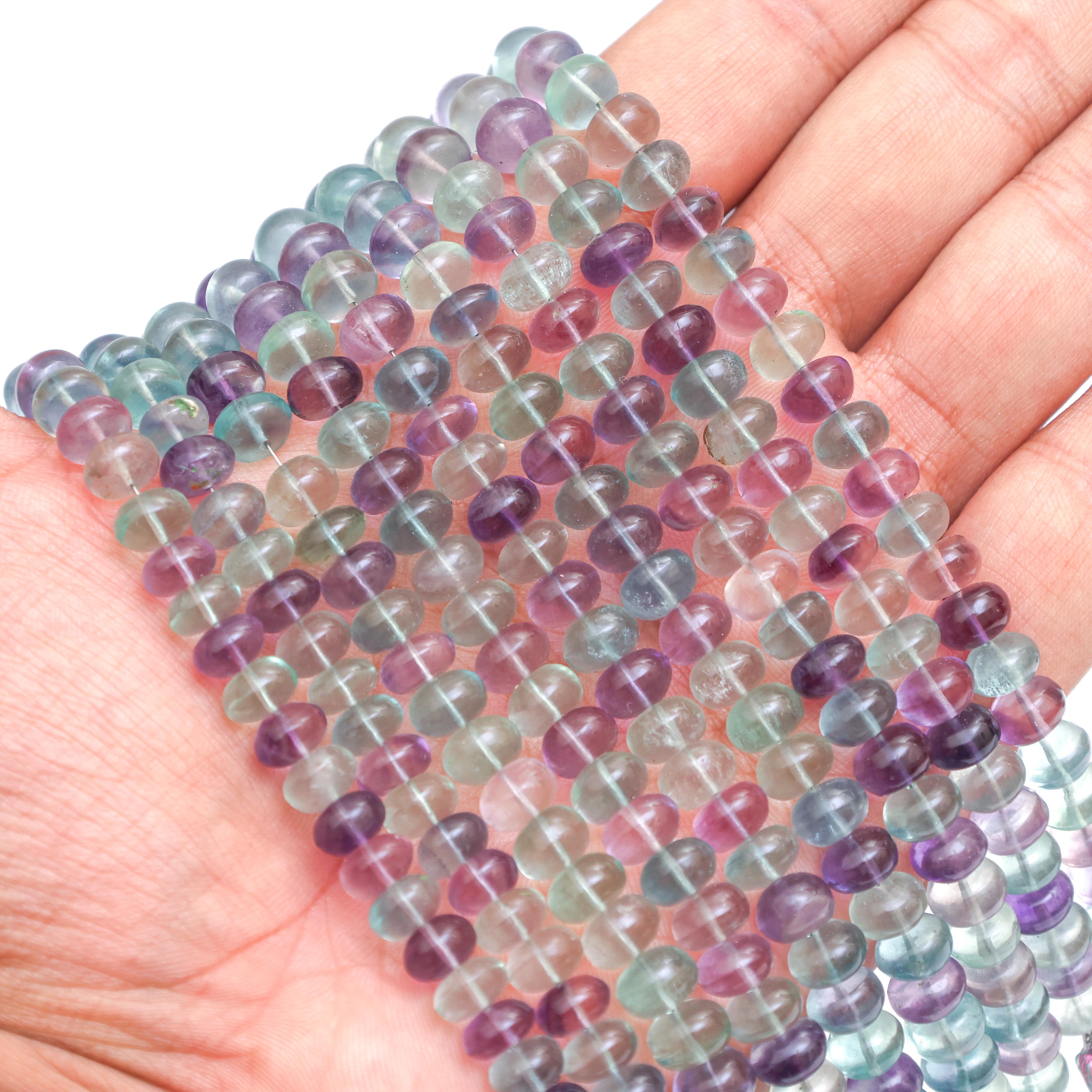 Natural Multicolor Fluorite Smooth Rondelle Beads 8mm – Calibrated Semi-Precious Gemstone Beads