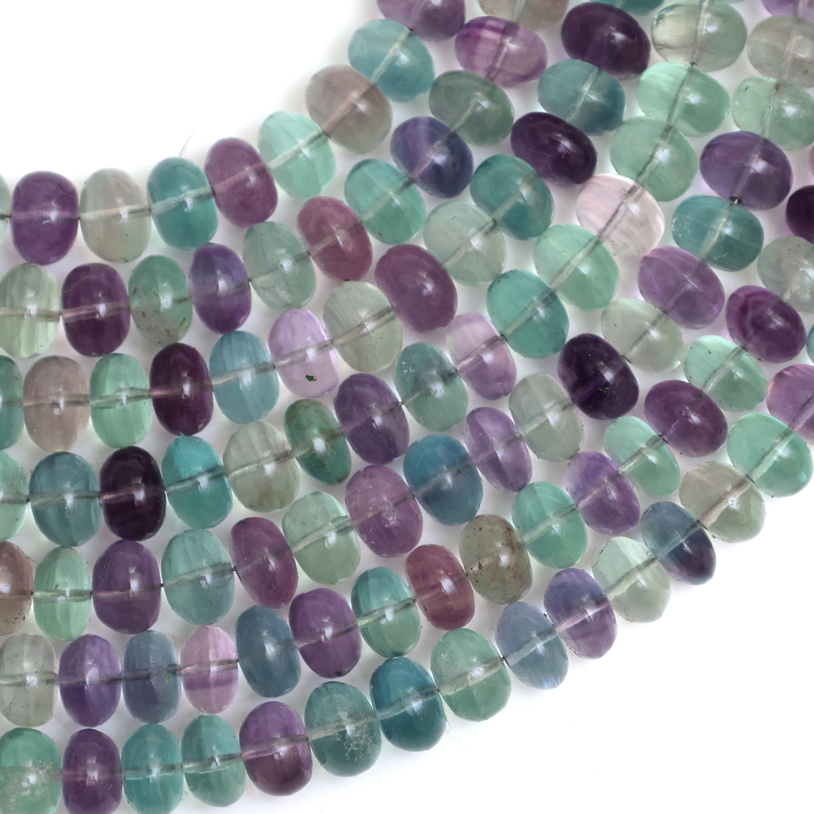 Natural Multicolor Fluorite Smooth Rondelle Beads 8mm – Calibrated Semi-Precious Gemstone Beads