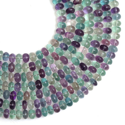 Natural Multicolor Fluorite Smooth Rondelle Beads 8mm – Calibrated Semi-Precious Gemstone Beads