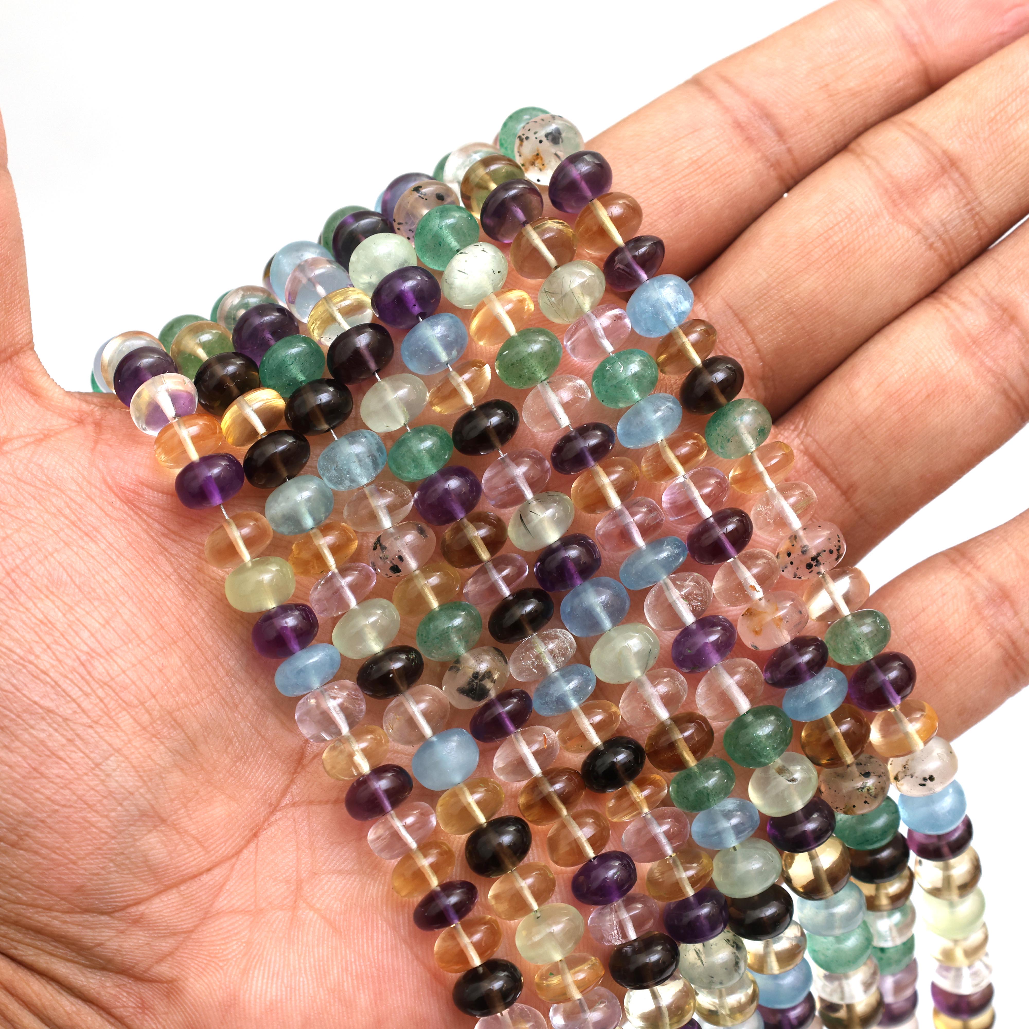 Natural Multi Gemstone Smooth Rondelle Beads 8mm – Calibrated Disco Mix Semi-Precious Gemstone Beads