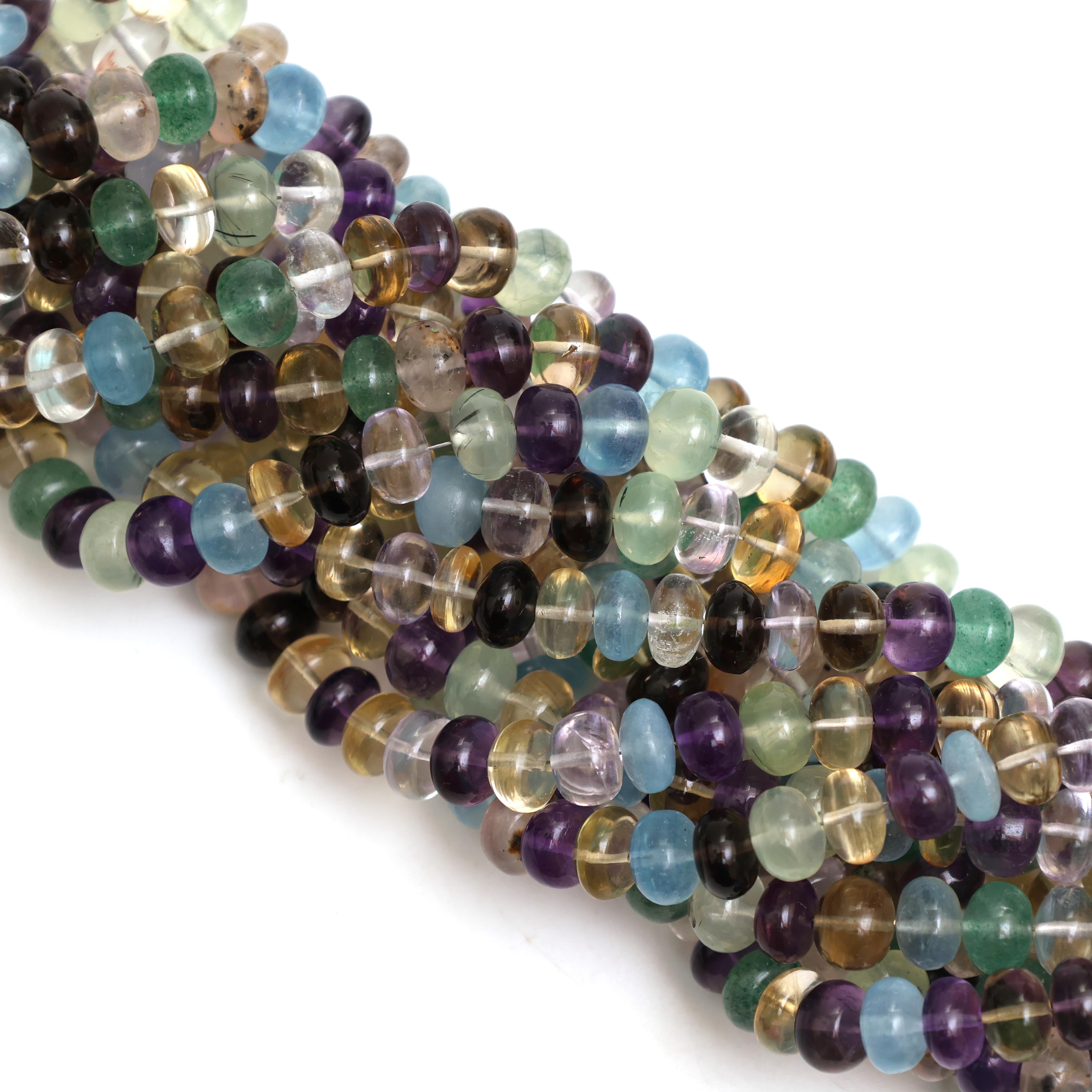 Natural Multi Gemstone Smooth Rondelle Beads 8mm – Calibrated Disco Mix Semi-Precious Gemstone Beads