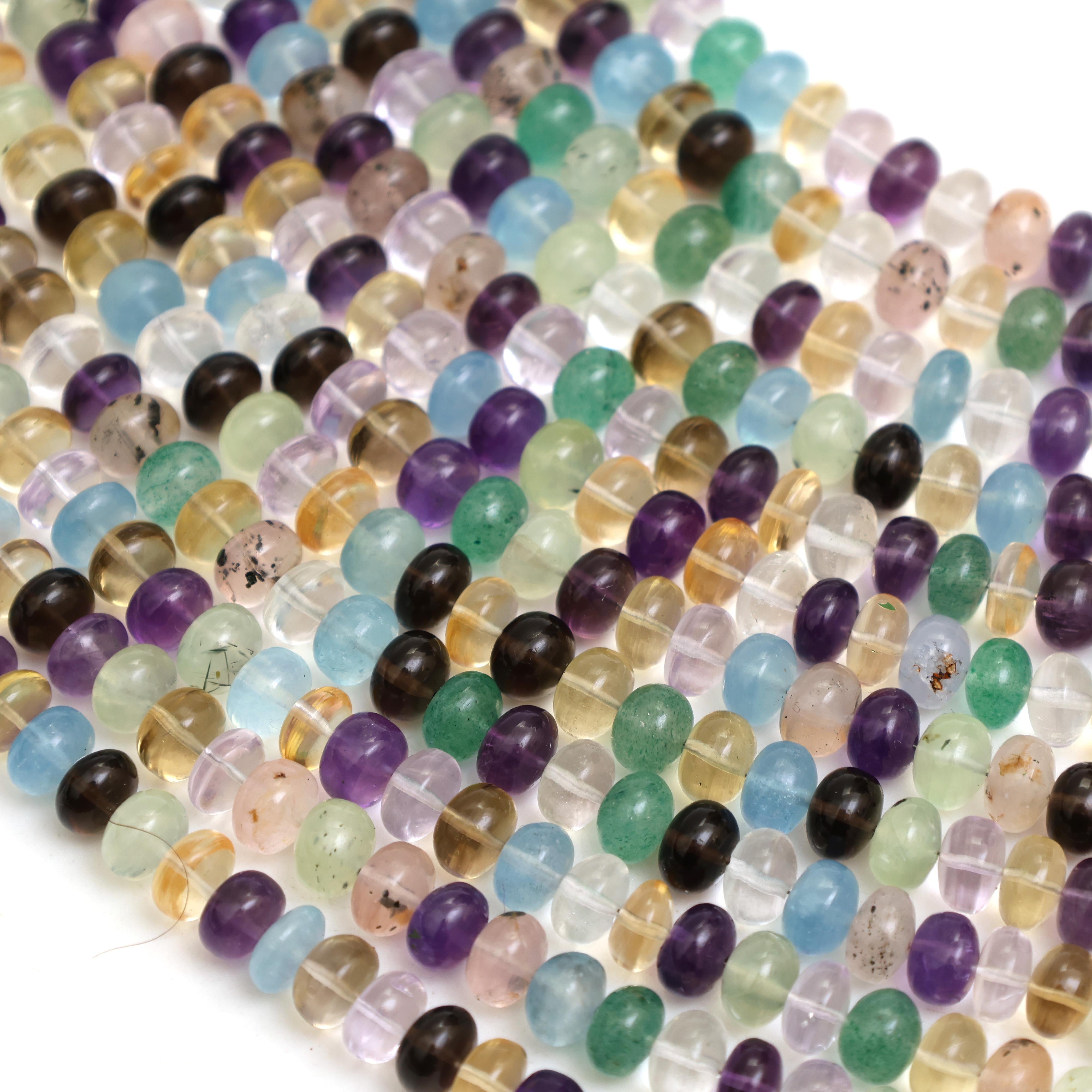 Natural Multi Gemstone Smooth Rondelle Beads 8mm – Calibrated Disco Mix Semi-Precious Gemstone Beads