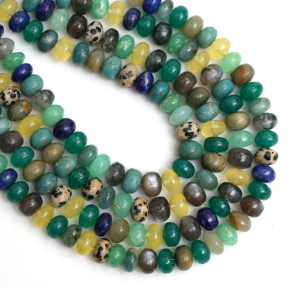 Natural Multi Gemstone Smooth Rondelle Beads 8mm – Calibrated Disco Mix Semi-Precious Gemstone Beads