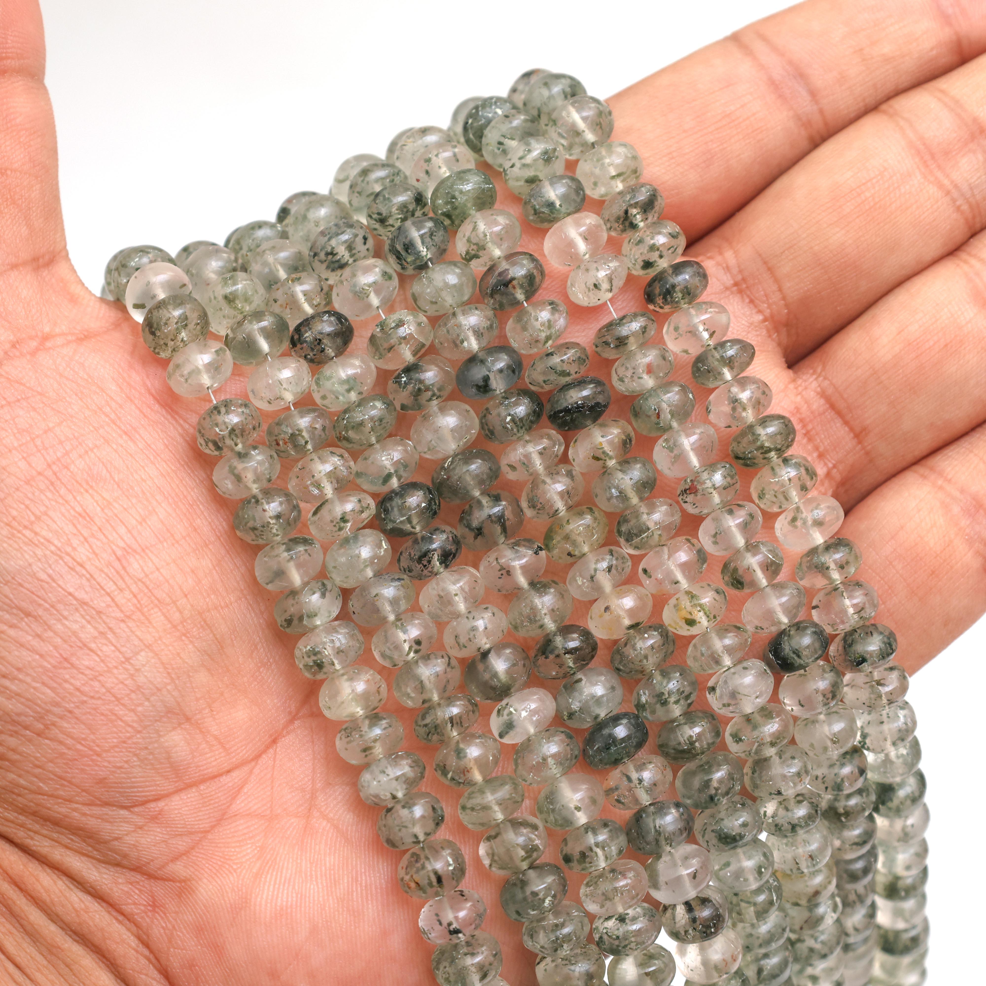 Natural Green Dot Rutile Quartz Smooth Rondelle Beads 8mm – Calibrated Semi-Precious Gemstone Beads