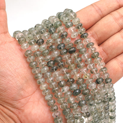 Natural Green Dot Rutile Quartz Smooth Rondelle Beads 8mm – Calibrated Semi-Precious Gemstone Beads
