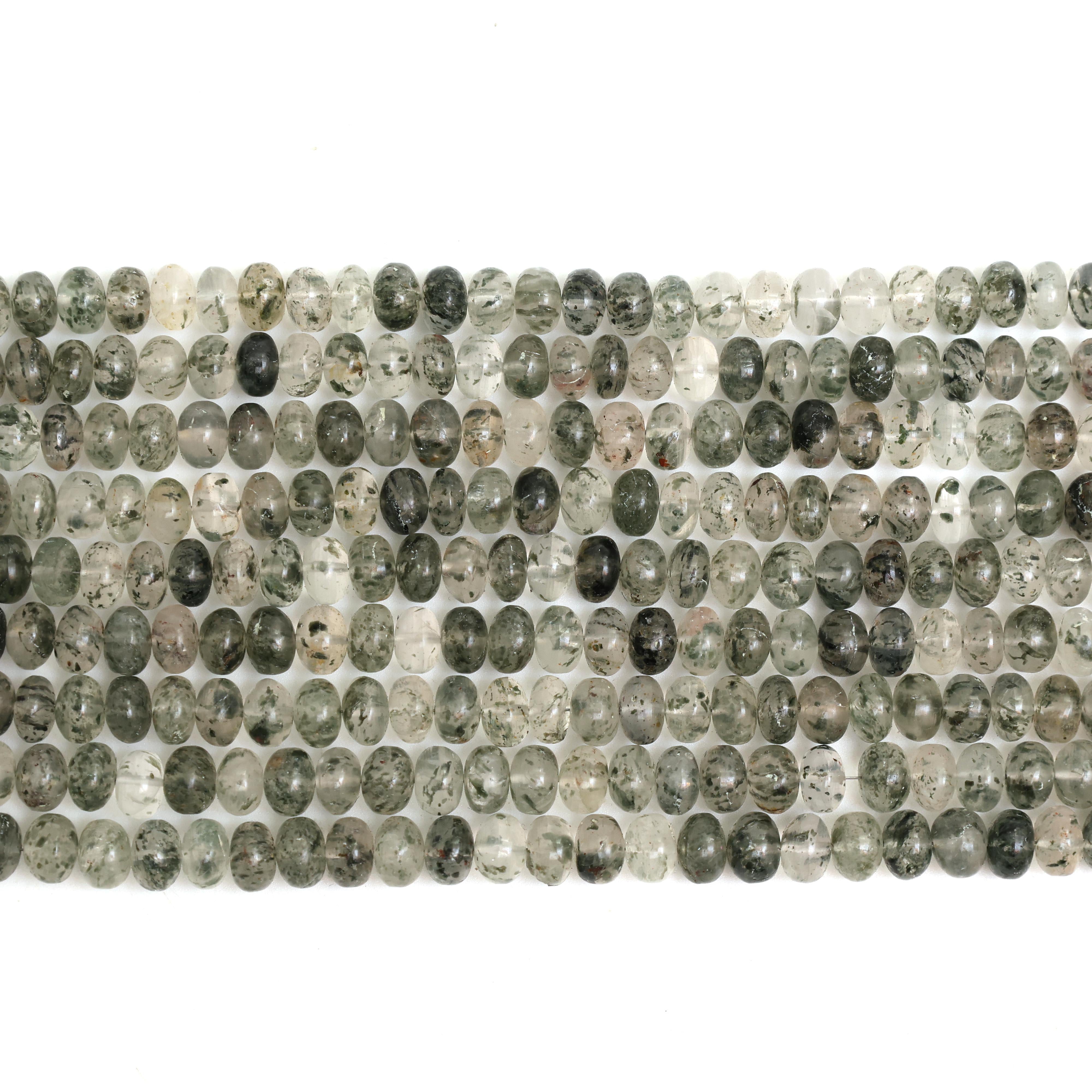 Natural Green Dot Rutile Quartz Smooth Rondelle Beads 8mm – Calibrated Semi-Precious Gemstone Beads