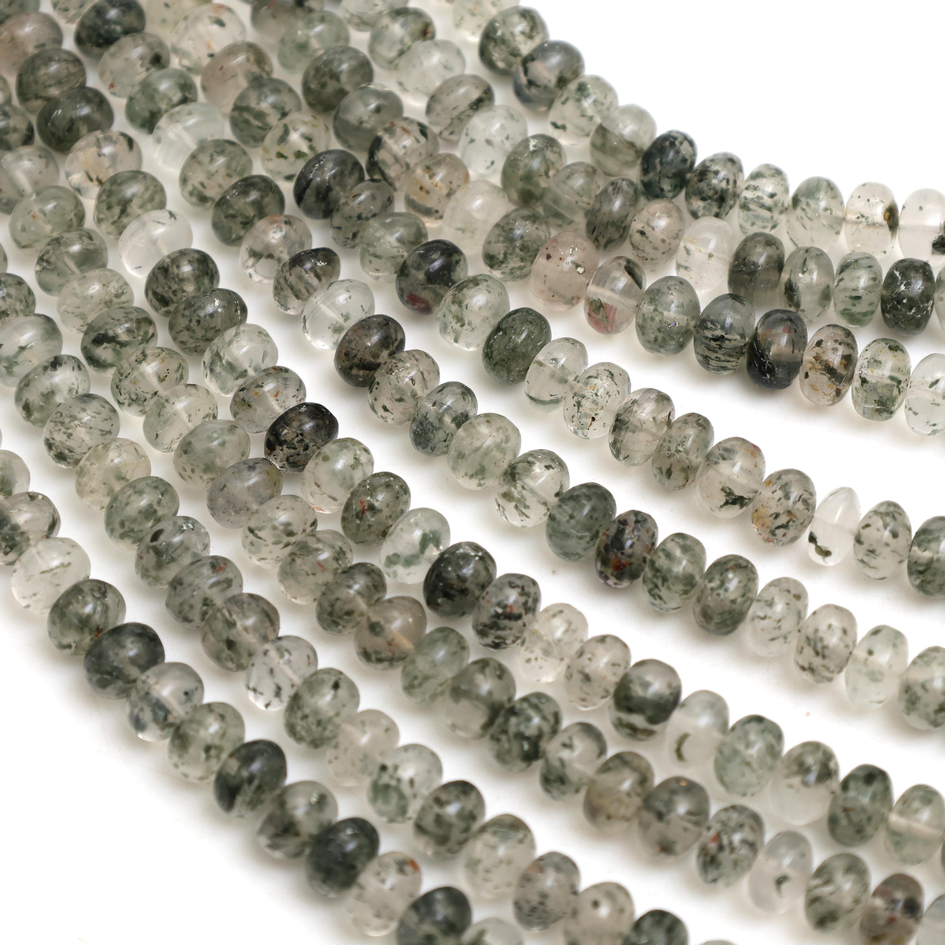 Natural Green Dot Rutile Quartz Smooth Rondelle Beads 8mm – Calibrated Semi-Precious Gemstone Beads