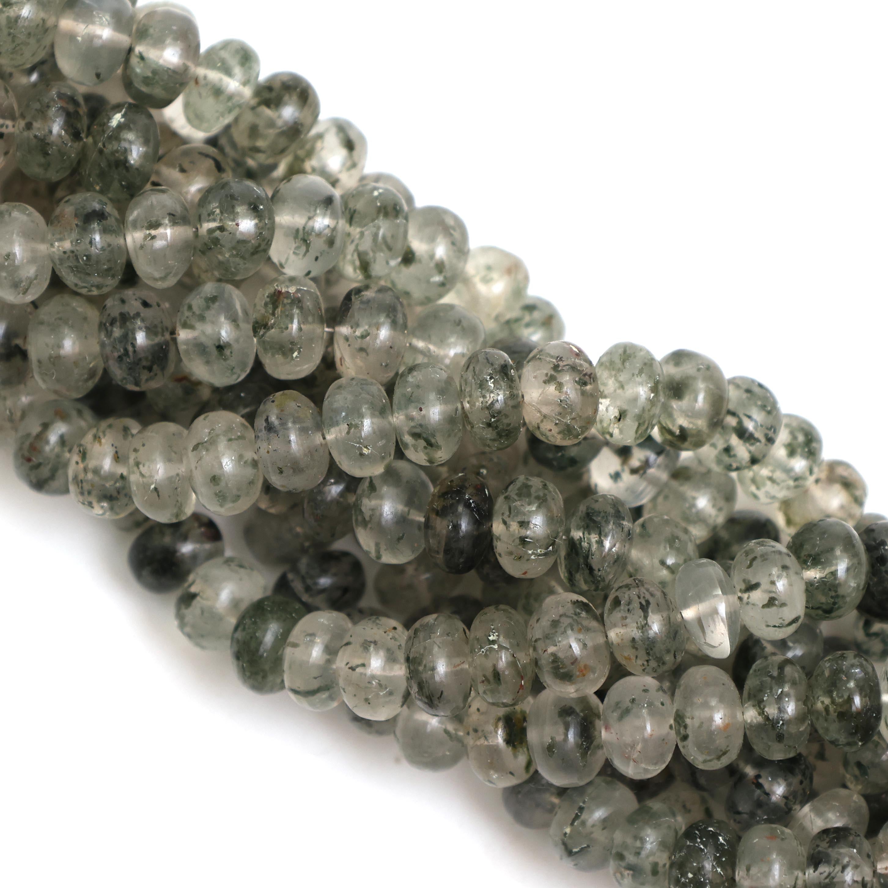 Natural Green Dot Rutile Quartz Smooth Rondelle Beads 8mm – Calibrated Semi-Precious Gemstone Beads