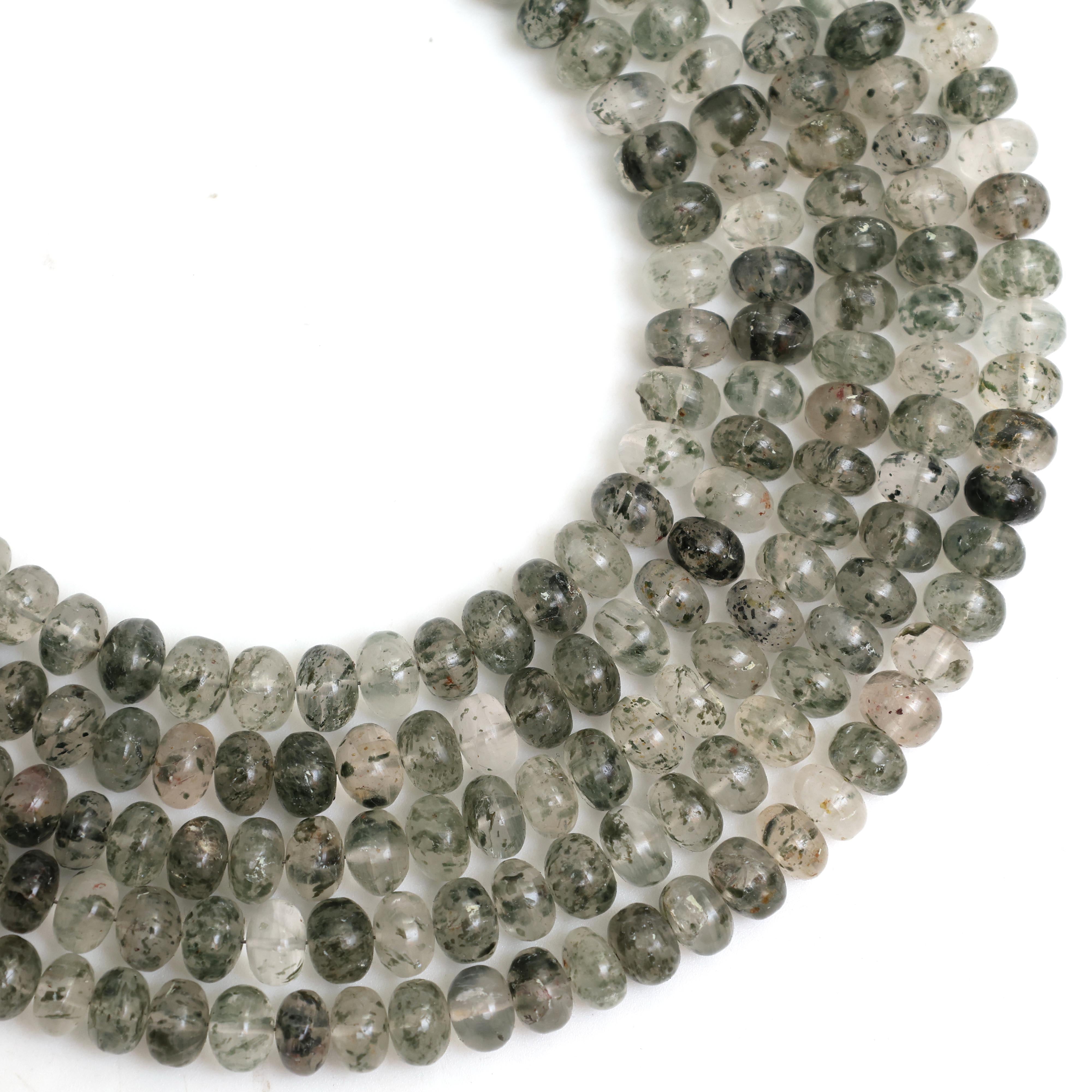 Natural Green Dot Rutile Quartz Smooth Rondelle Beads 8mm – Calibrated Semi-Precious Gemstone Beads