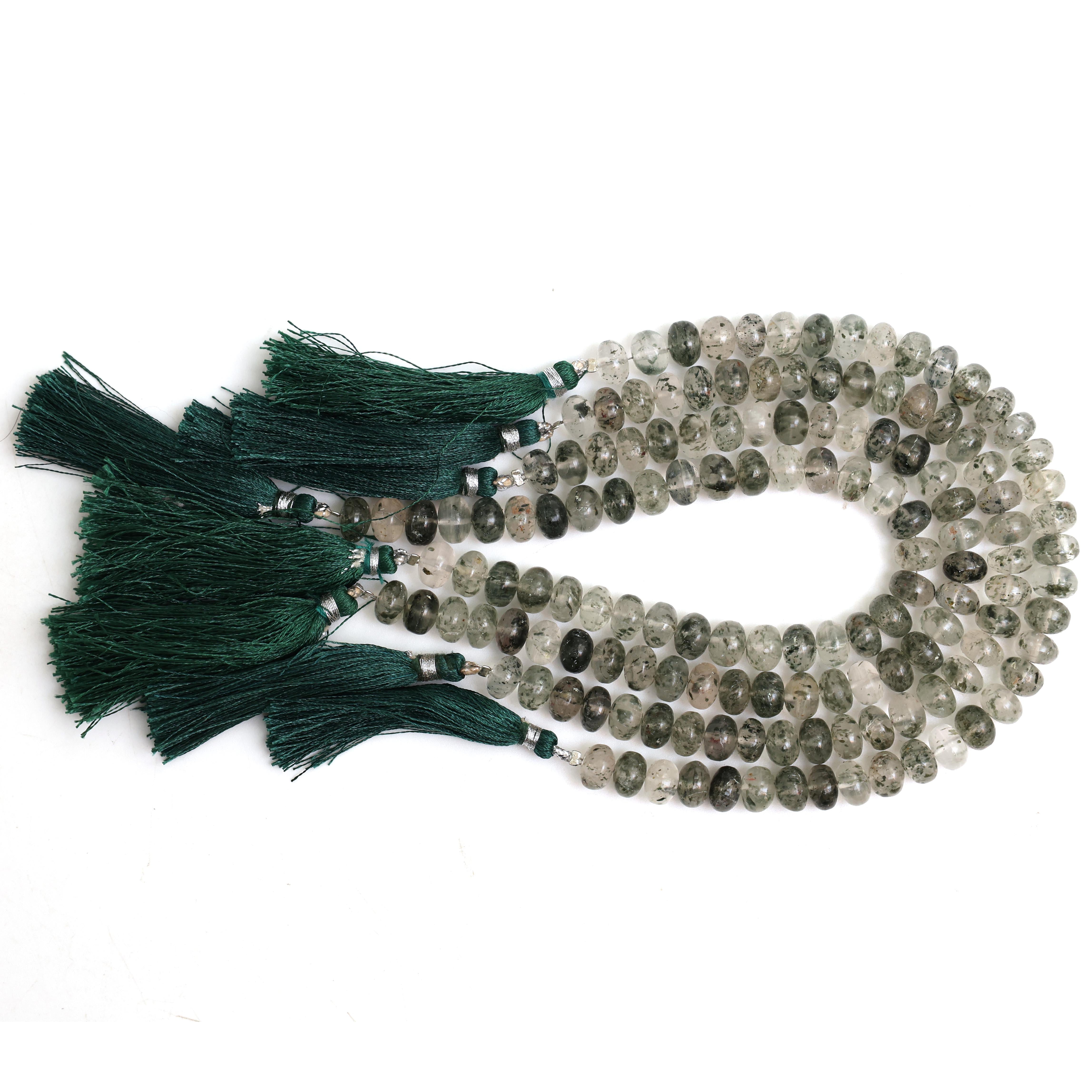 Natural Green Dot Rutile Quartz Smooth Rondelle Beads 8mm – Calibrated Semi-Precious Gemstone Beads