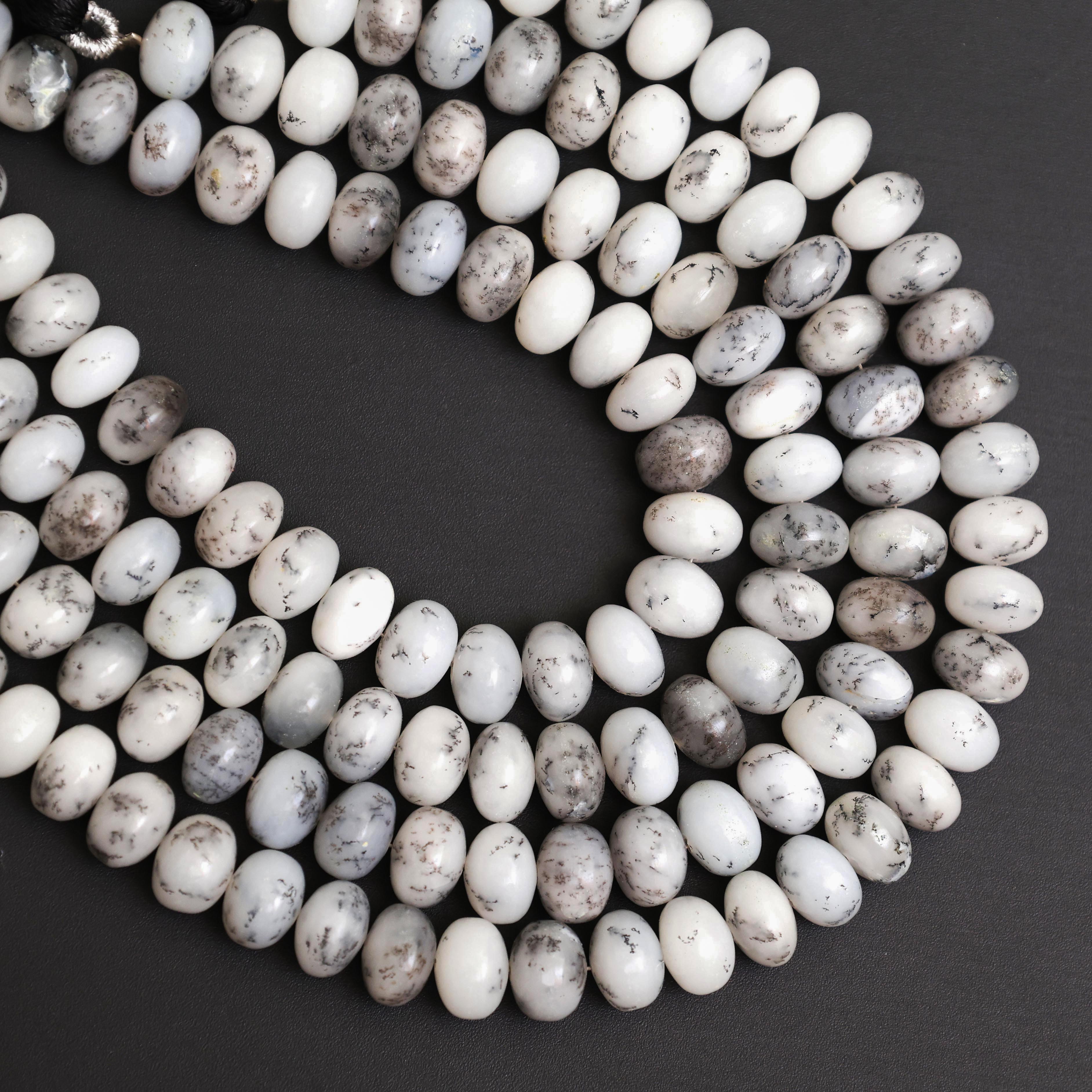 Natural Dendritic Opal Smooth Rondelle Beads 8mm – Calibrated Semi-Precious Gemstone Beads