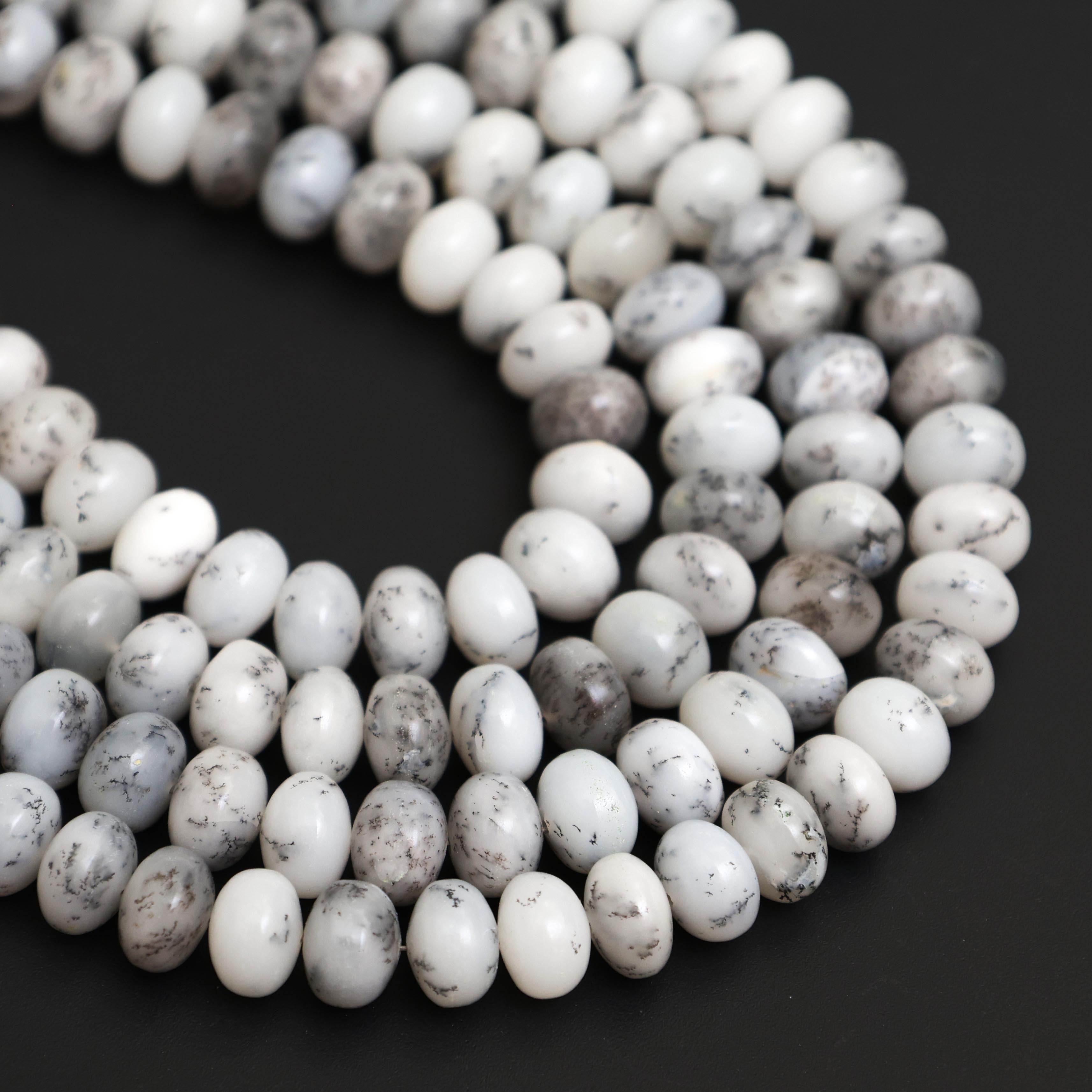 Natural Dendritic Opal Smooth Rondelle Beads 8mm – Calibrated Semi-Precious Gemstone Beads