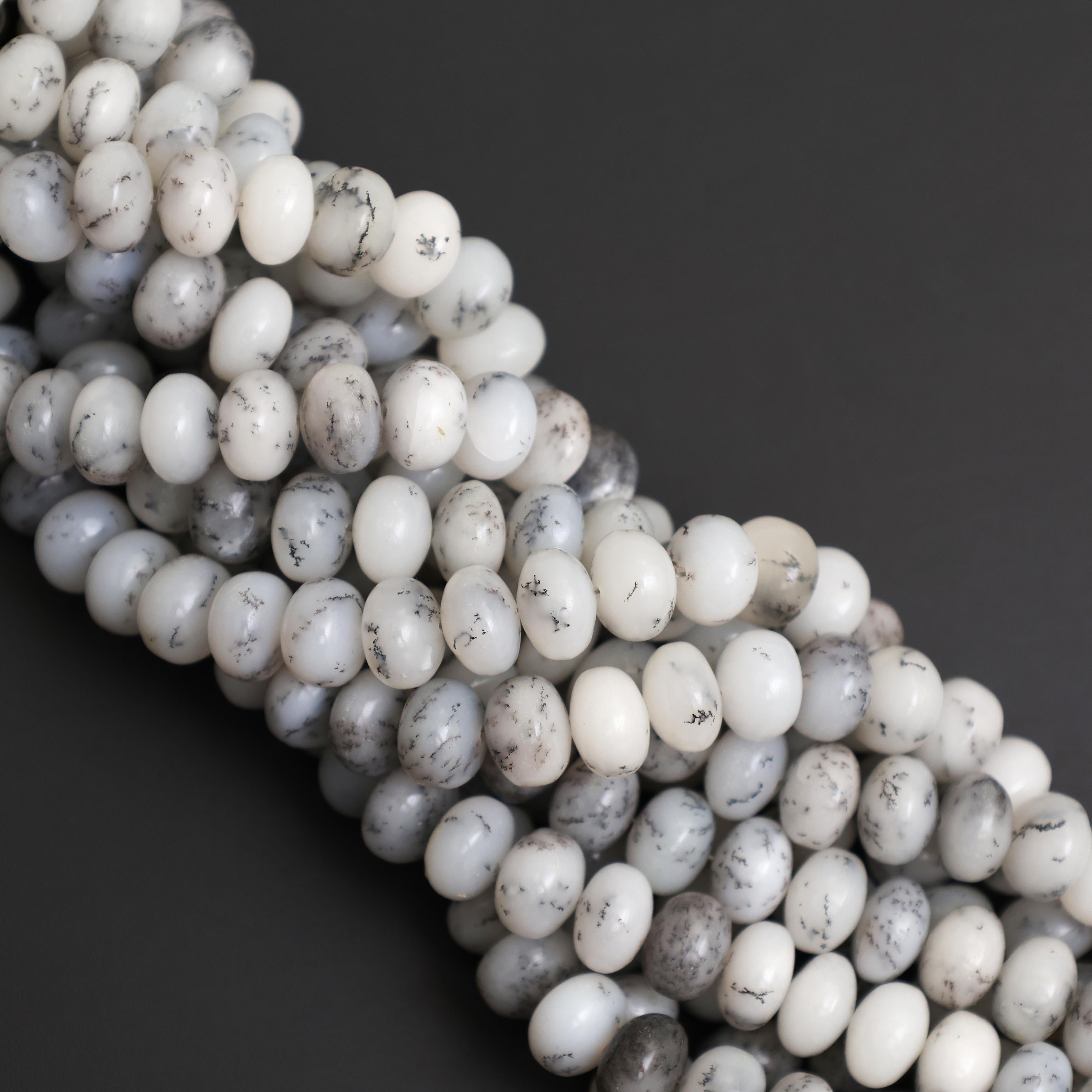 Natural Dendritic Opal Smooth Rondelle Beads 8mm – Calibrated Semi-Precious Gemstone Beads